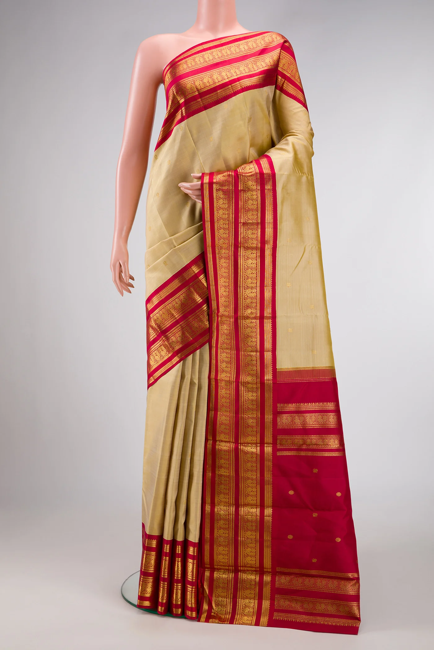Beige Kanchipuram Silk Saree