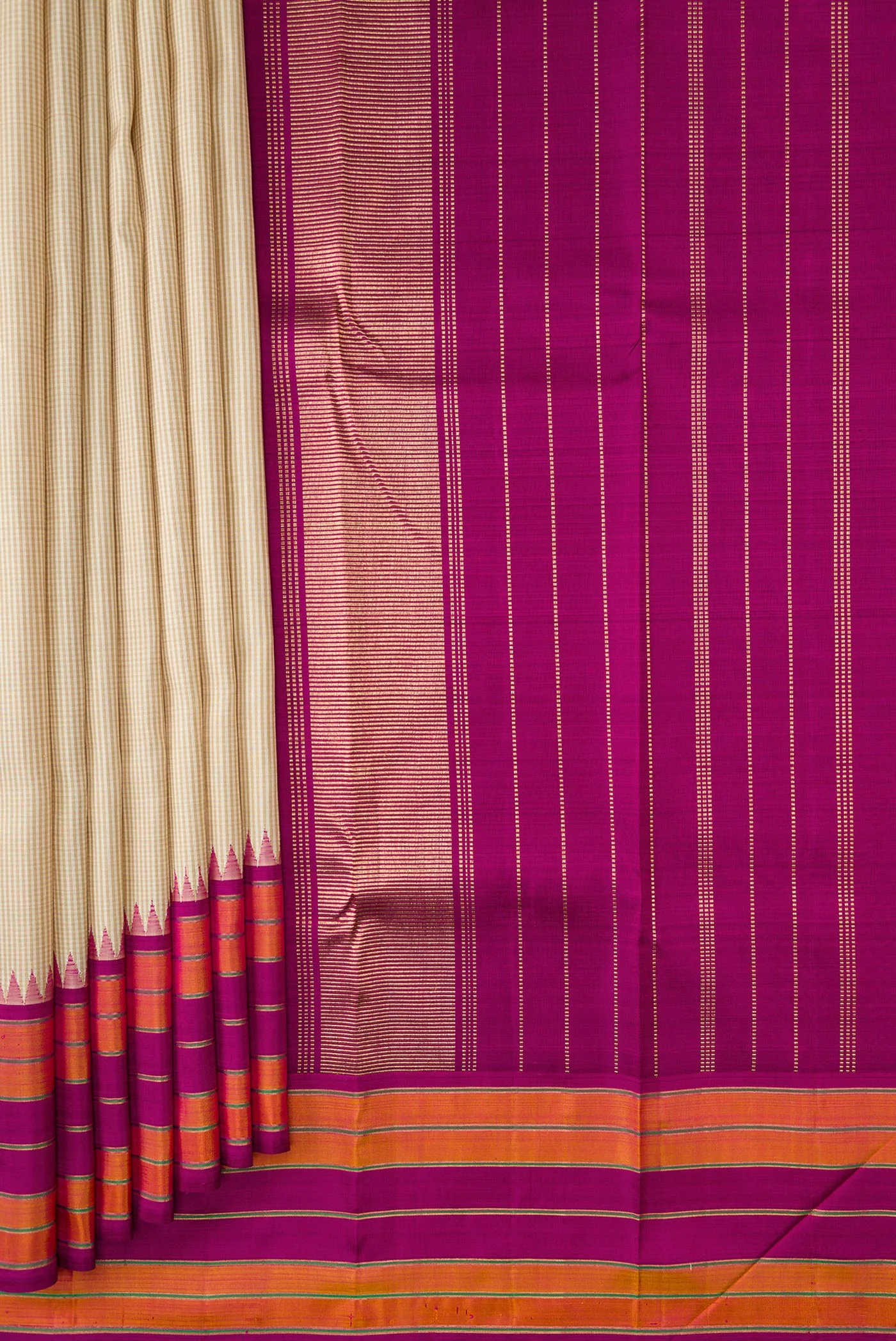 Pure Silk Pure Zari Cream Kanjivaram Saree - Image 4