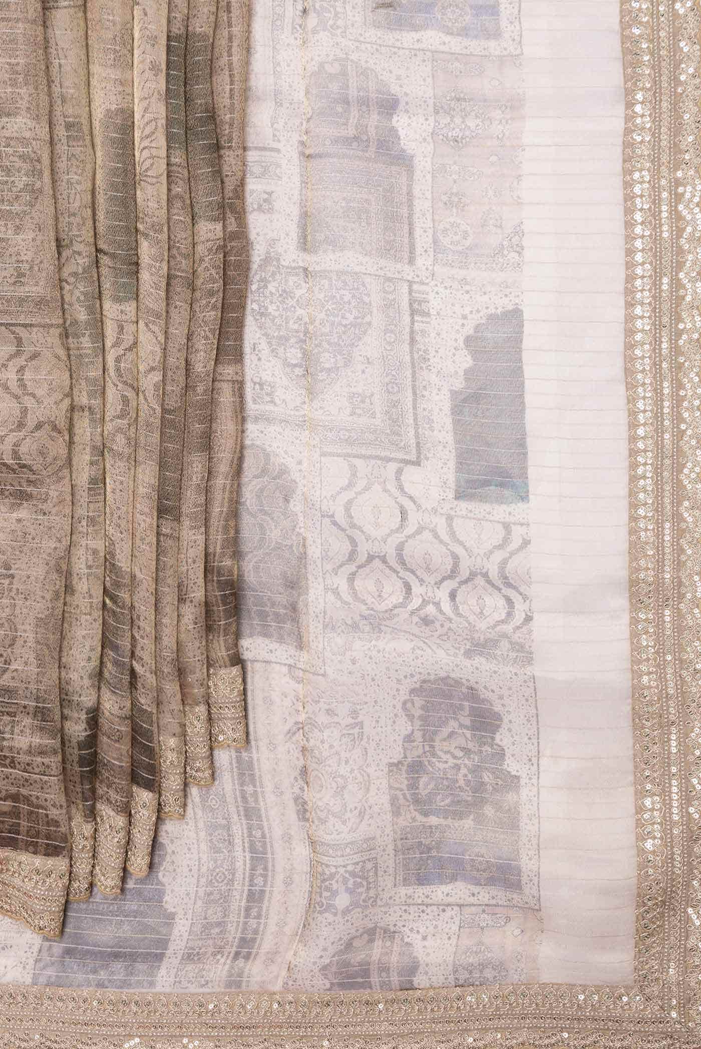 Dark Beige Dual Tone Organza Silk Saree - Image 2