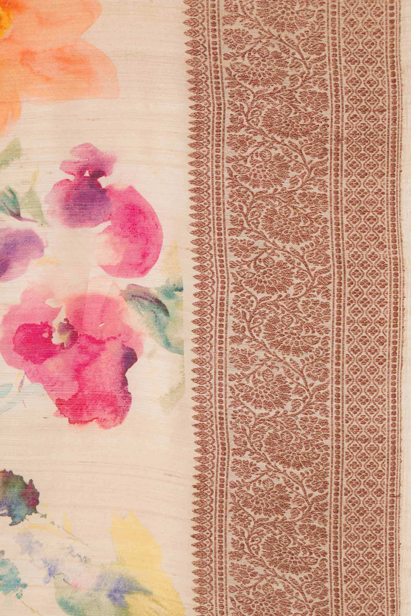 Dark Beige Dual Tone Tussar Silk Saree - Image 3