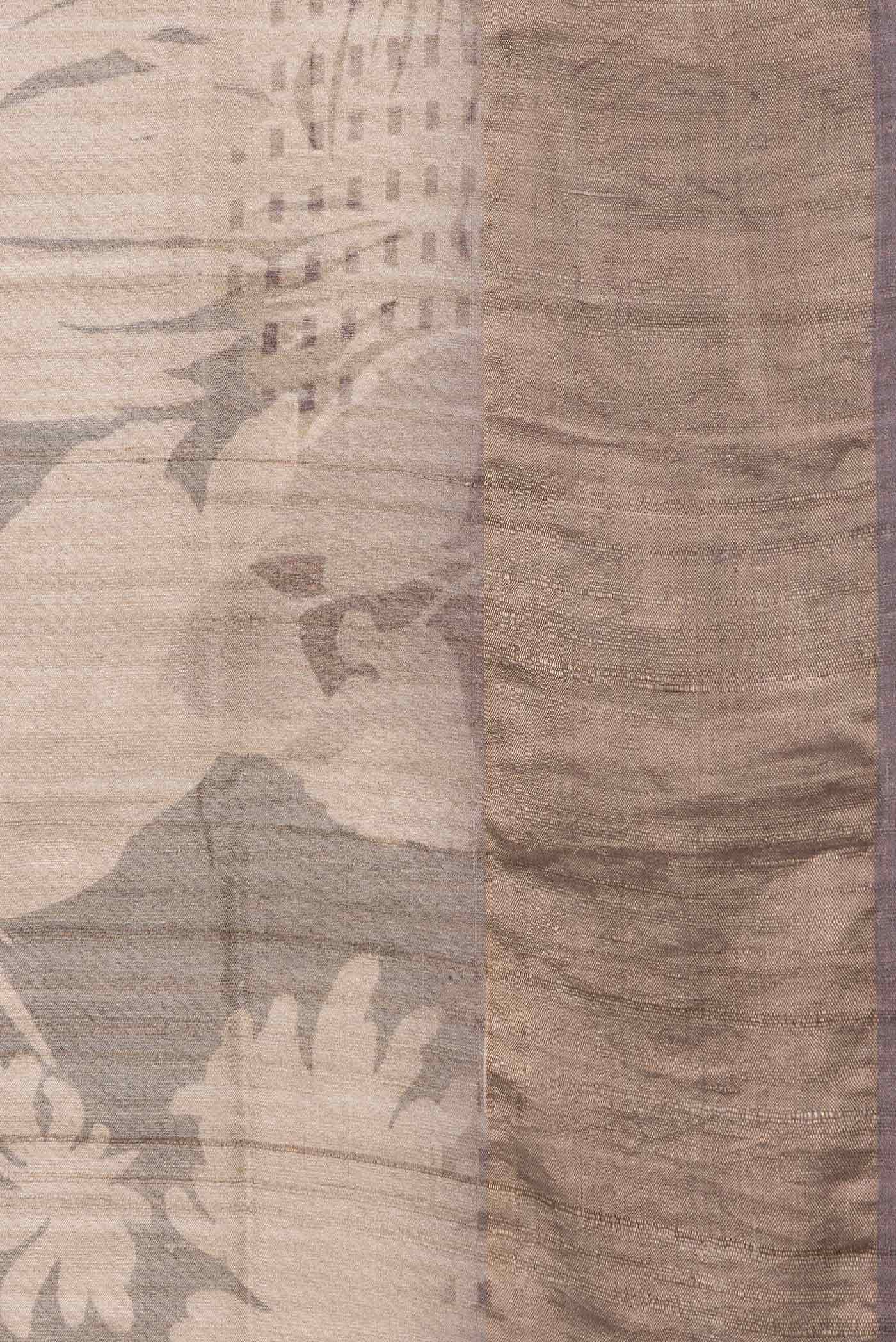 Dark Beige Dual Tone Tussar Silk Saree - Image 3