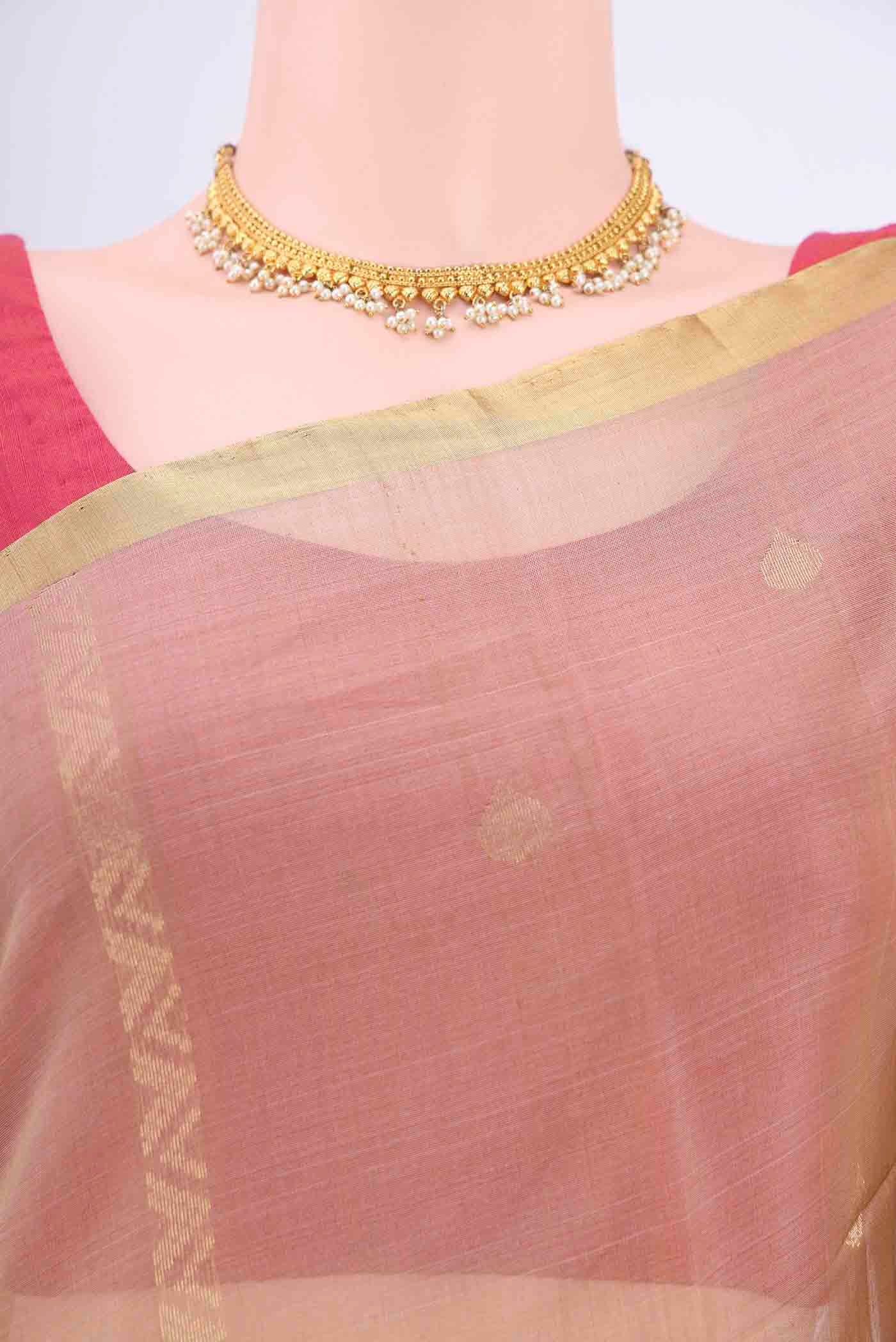 Dark Beige Kora Cotton Saree - Image 2