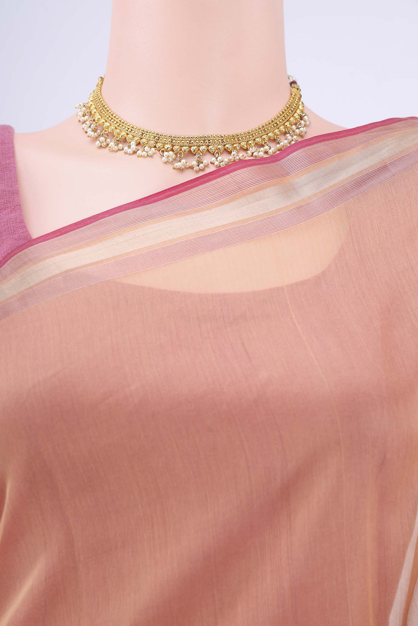 Dark Beige Kora Cotton Saree - Image 2