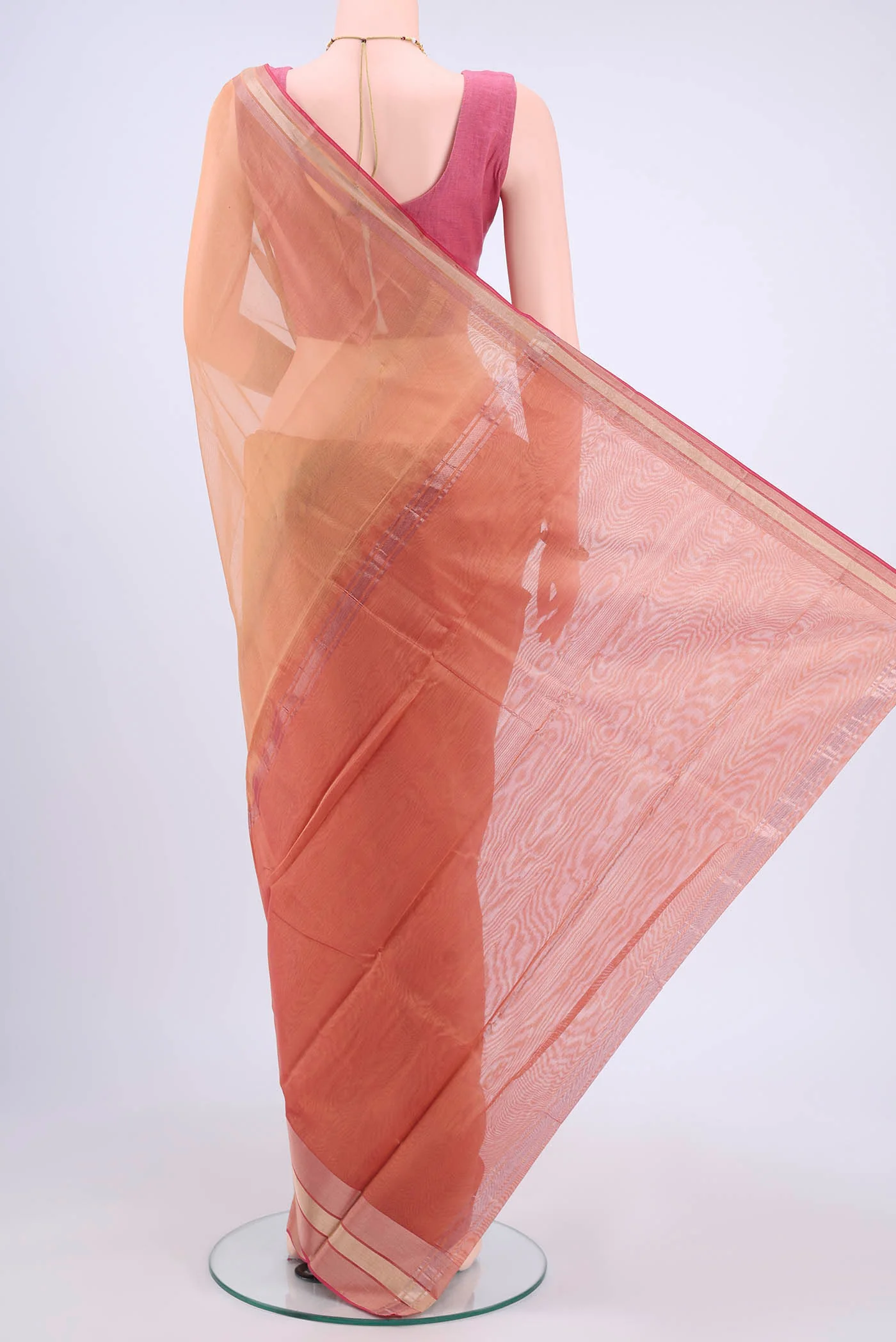 Dark Beige Kora Cotton Saree - Image 3