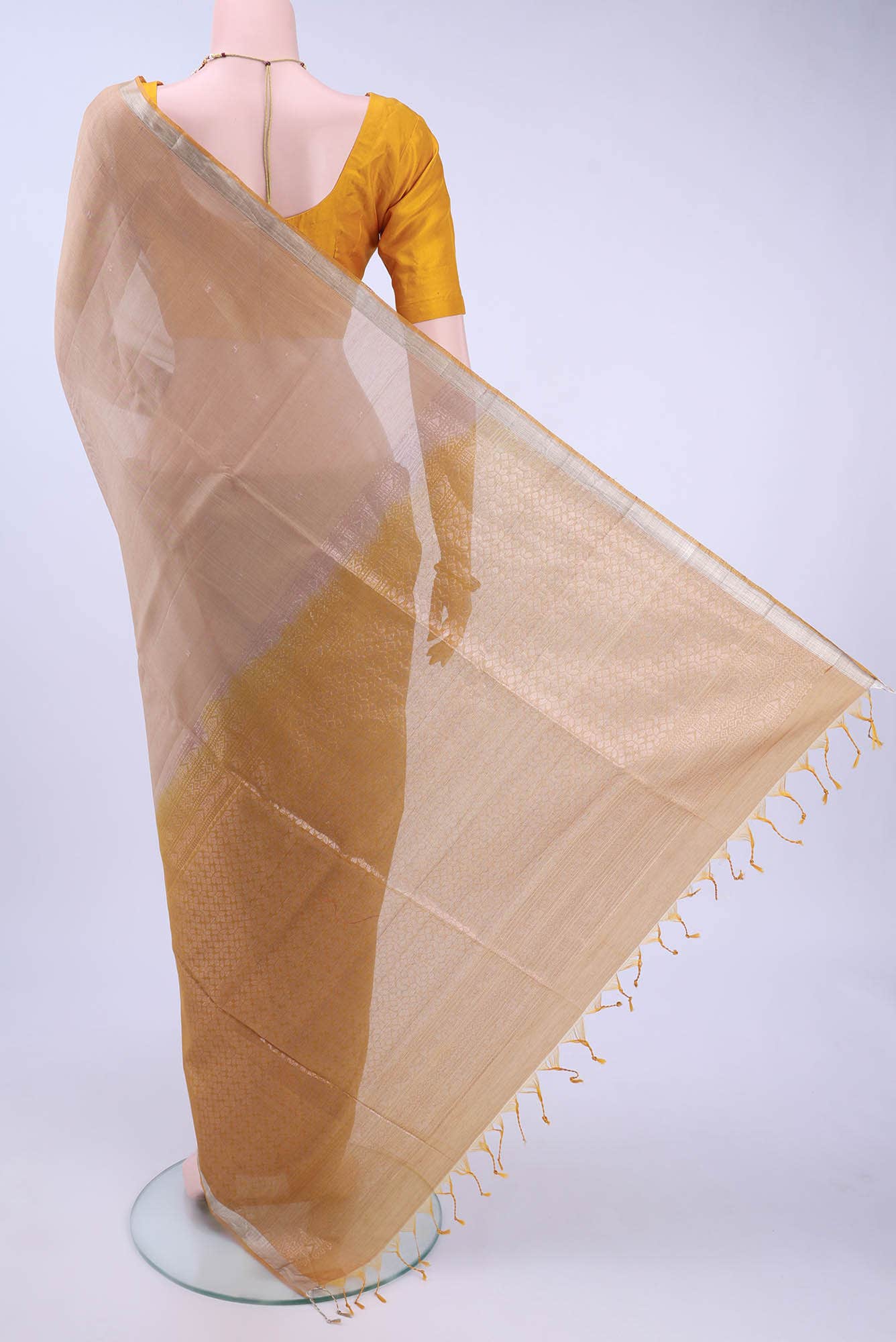 Dark Beige Kora Cotton Saree - Image 3