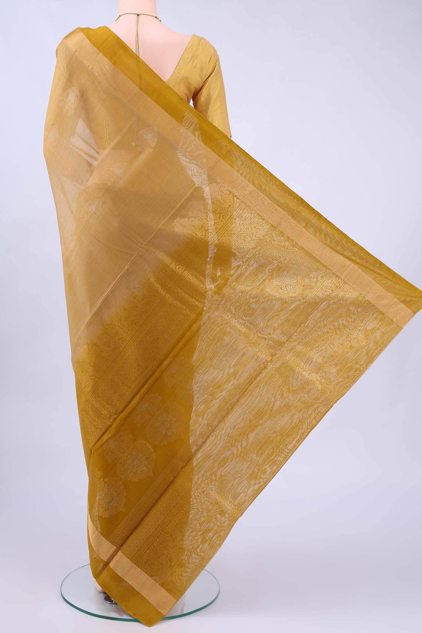 Dark Beige Kora Cotton Saree - Image 2