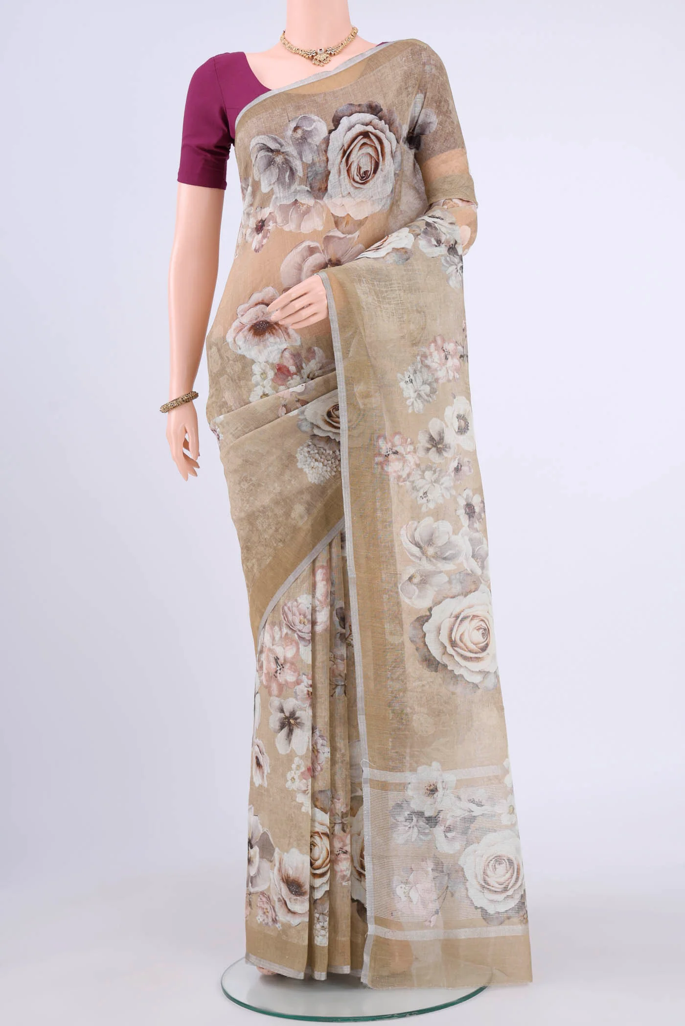 Dark Beige Linen Saree