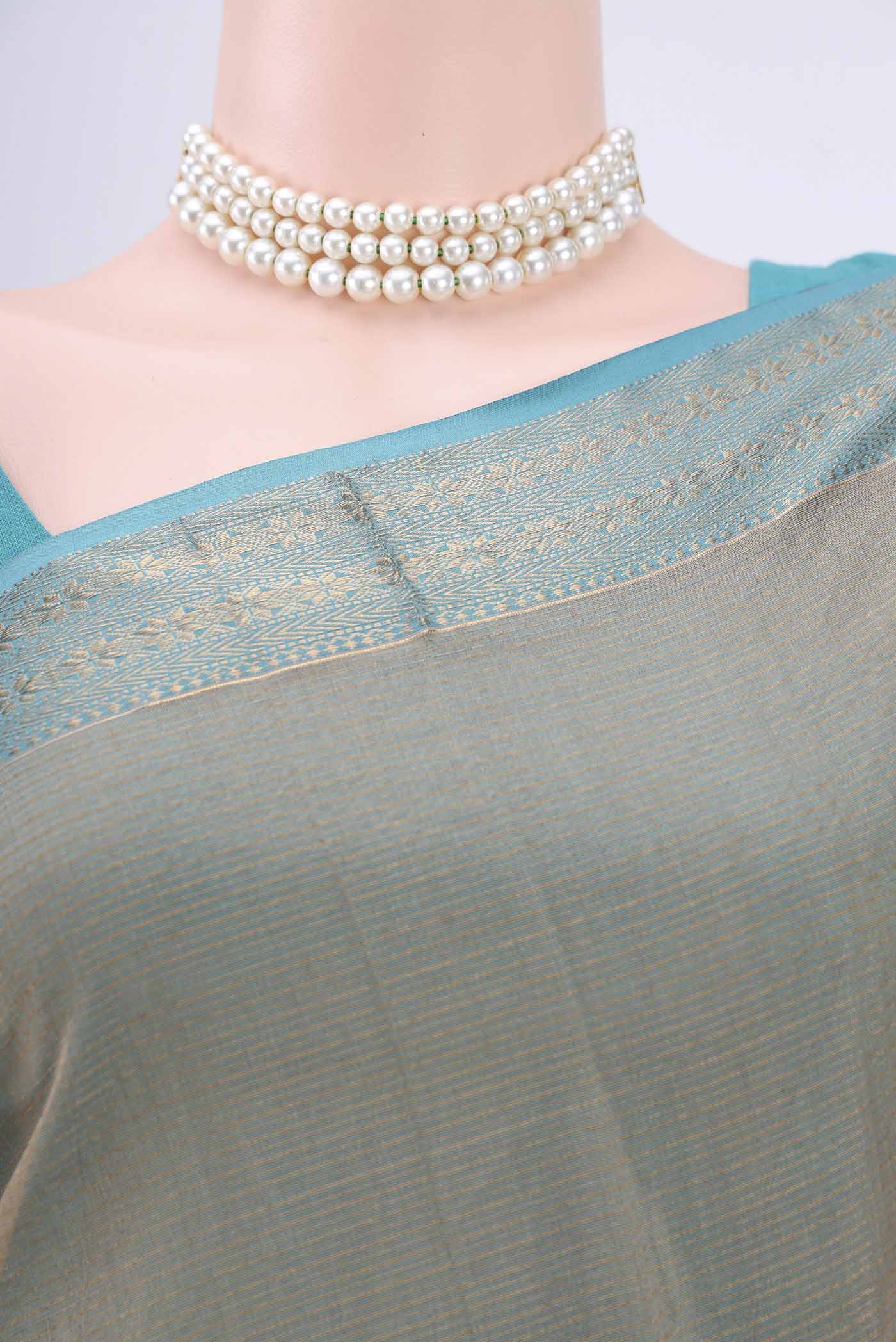 Dark Beige Maheshwari Silk Cotton Saree - Image 2