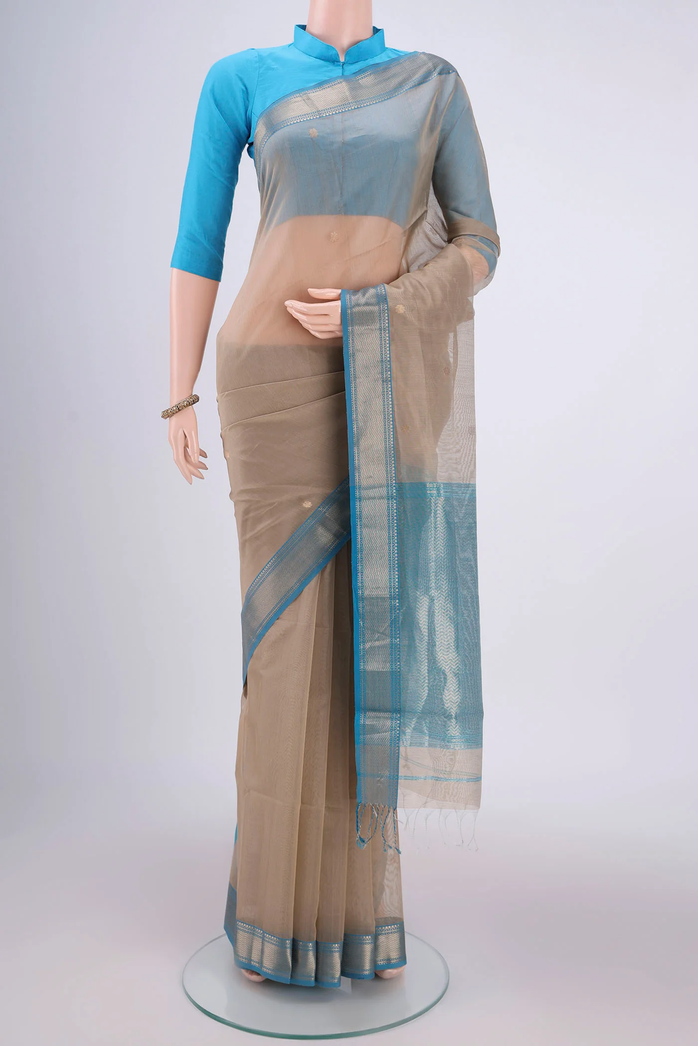 Dark Beige Maheshwari Silk Cotton Saree