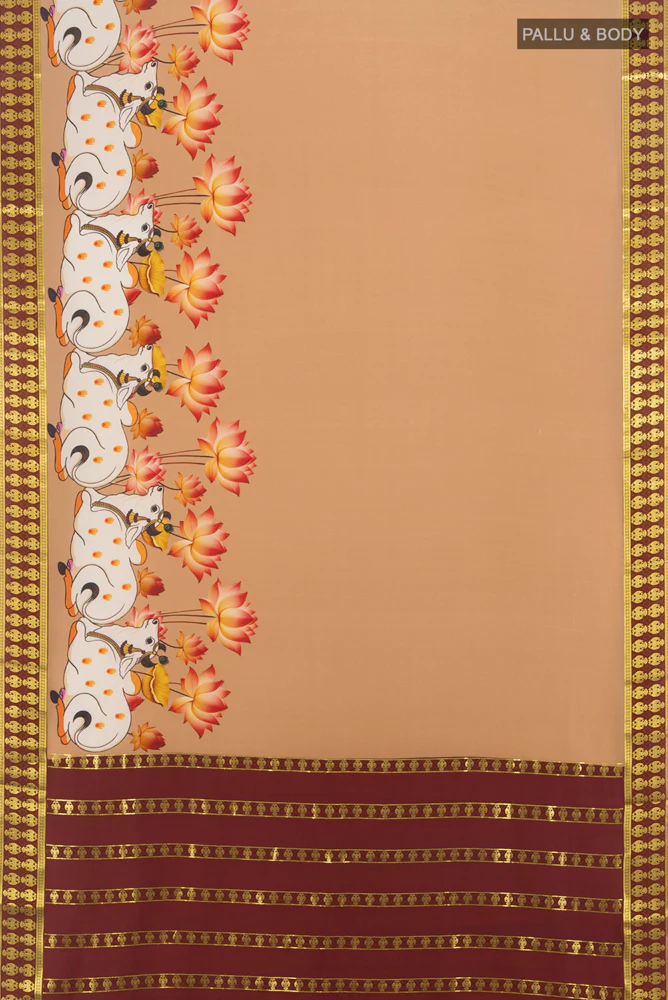 Beige Mysore Crepe Saree - Image 5