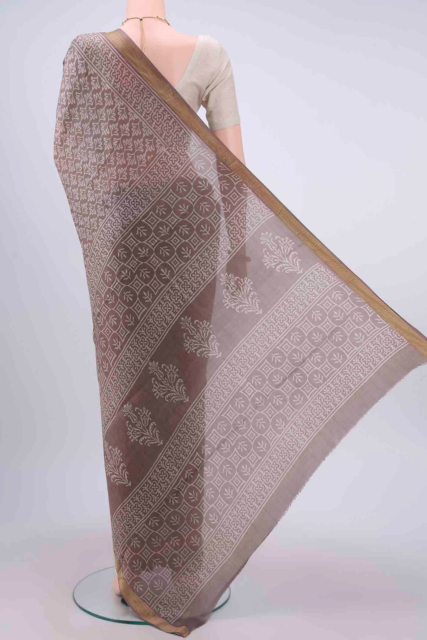 Brown Printed Silk Saree - Image 3