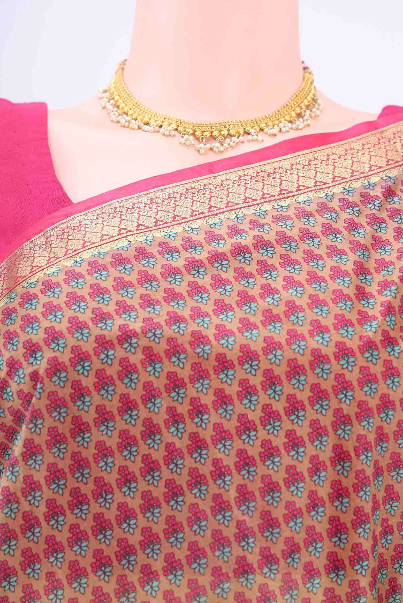 Pink Printed Silk Saree - Image 2