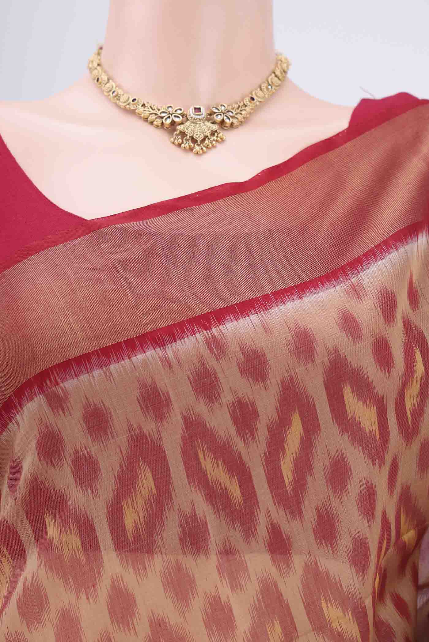 Dark Beige Silk Cotton Saree - Image 2