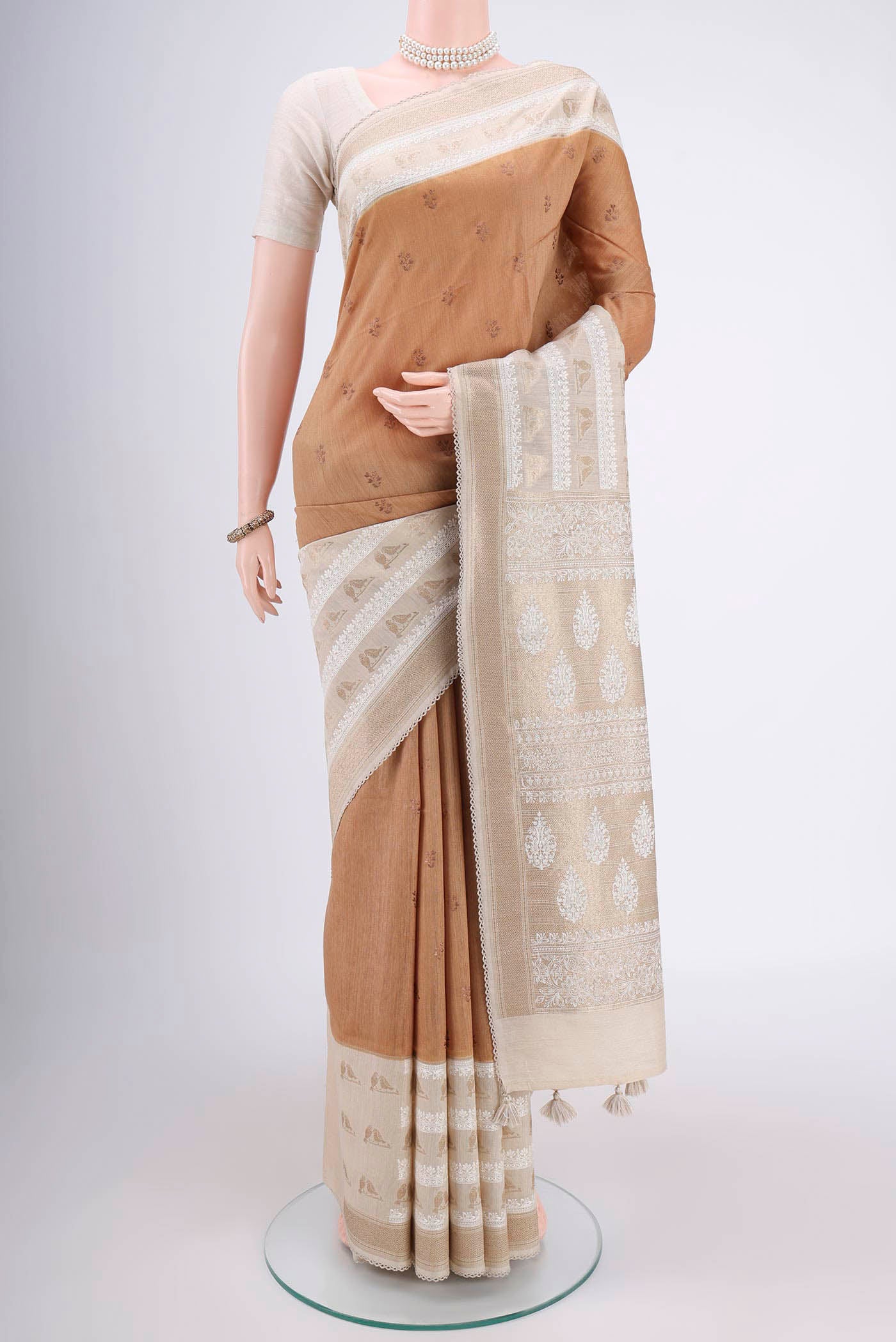 Dark Beige Tussar Silk Saree