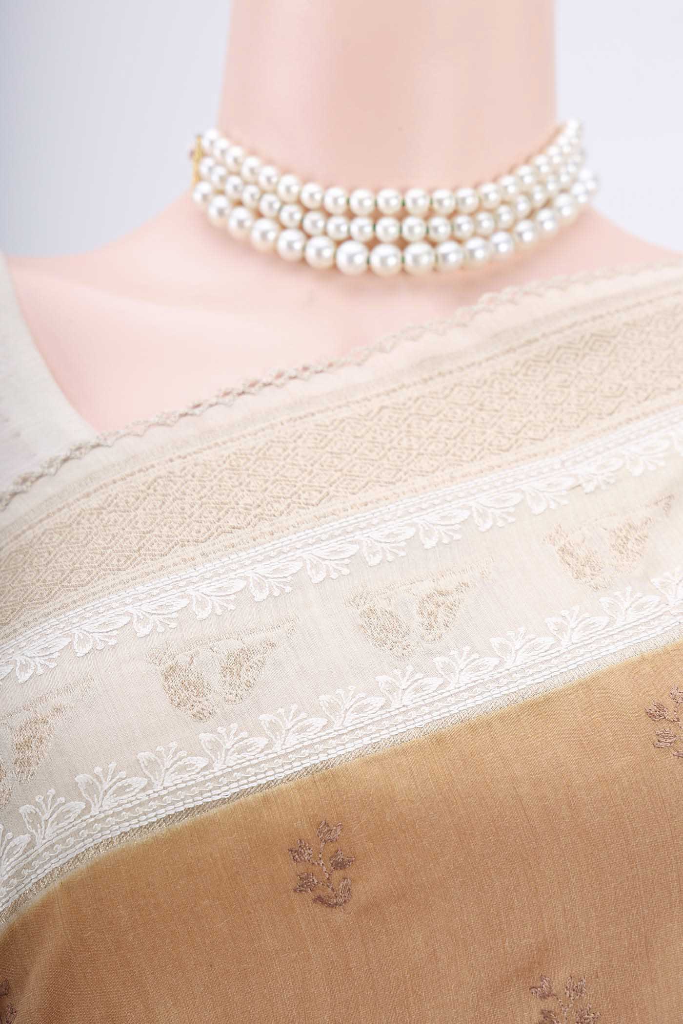 Dark Beige Tussar Silk Saree - Image 2
