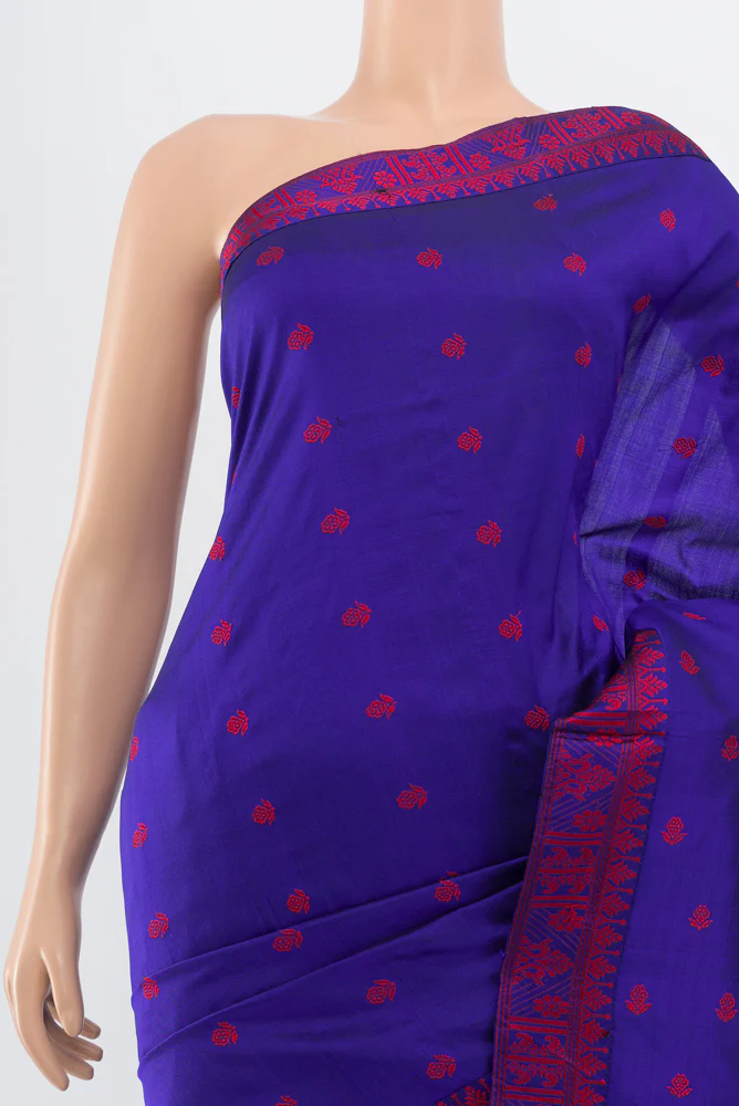 Dark Blue Assam Silk Saree - Image 2