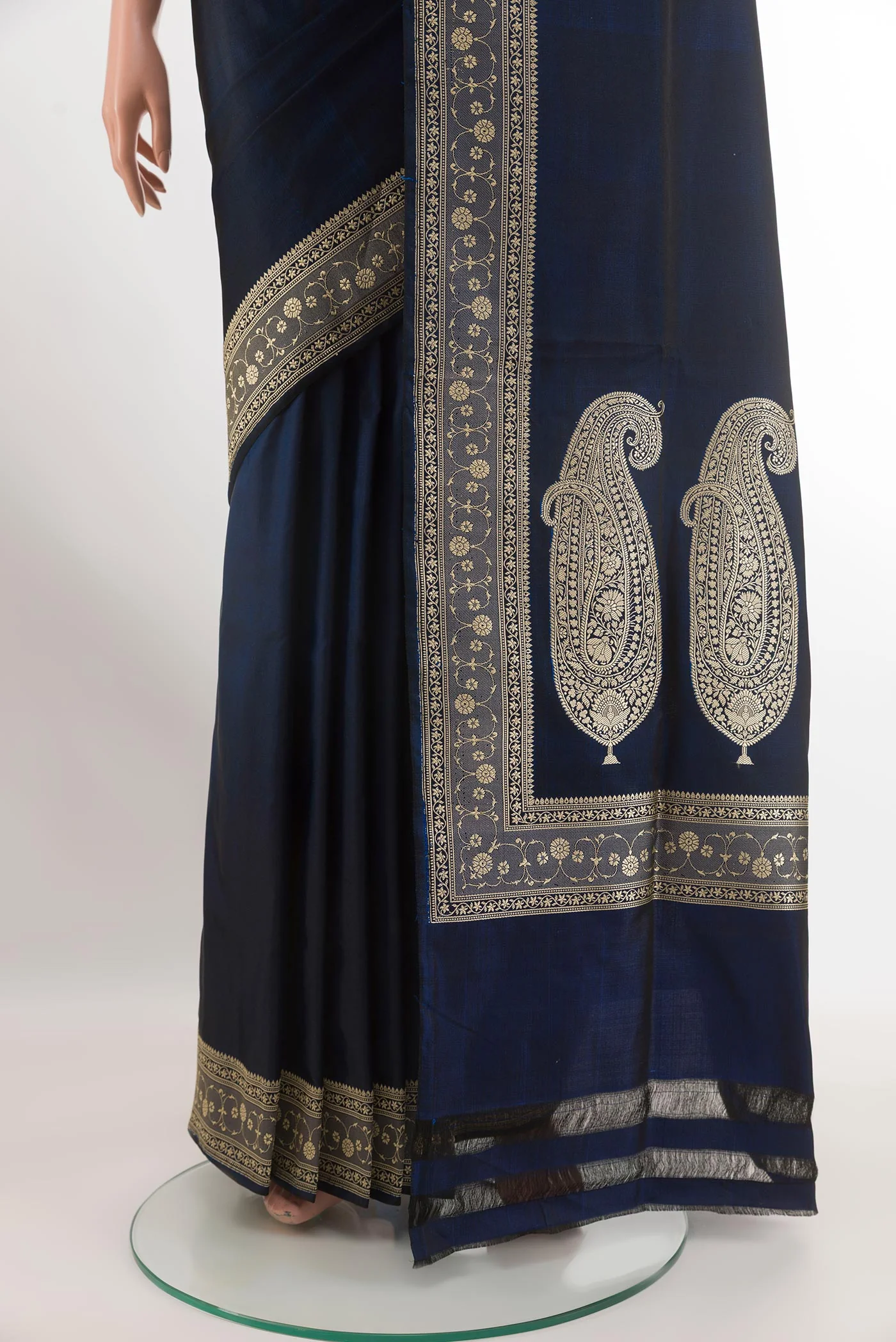 Navy Blue Banarasi Silk Saree - Image 3