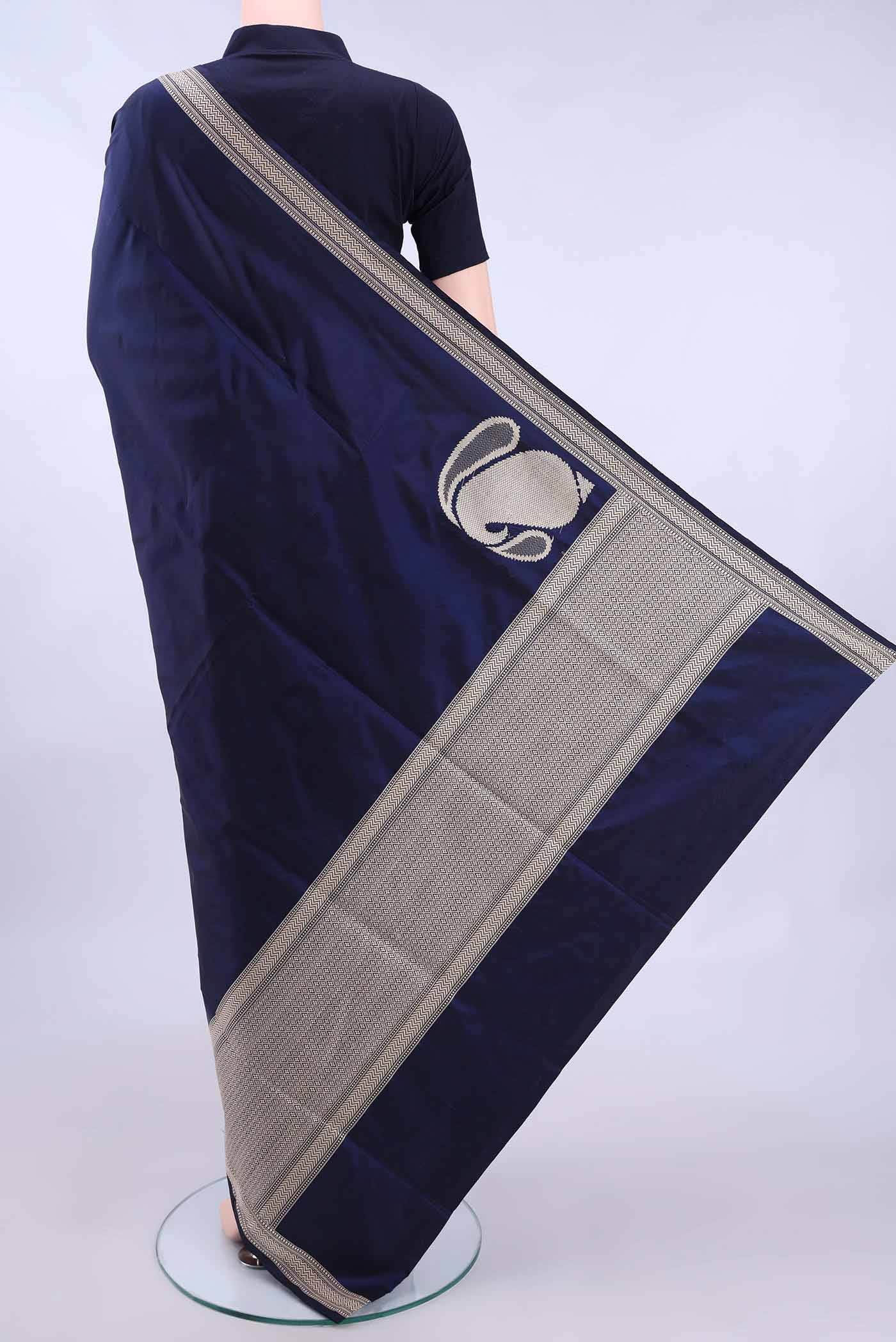 Dark Blue Banarasi Silk Saree - Image 2