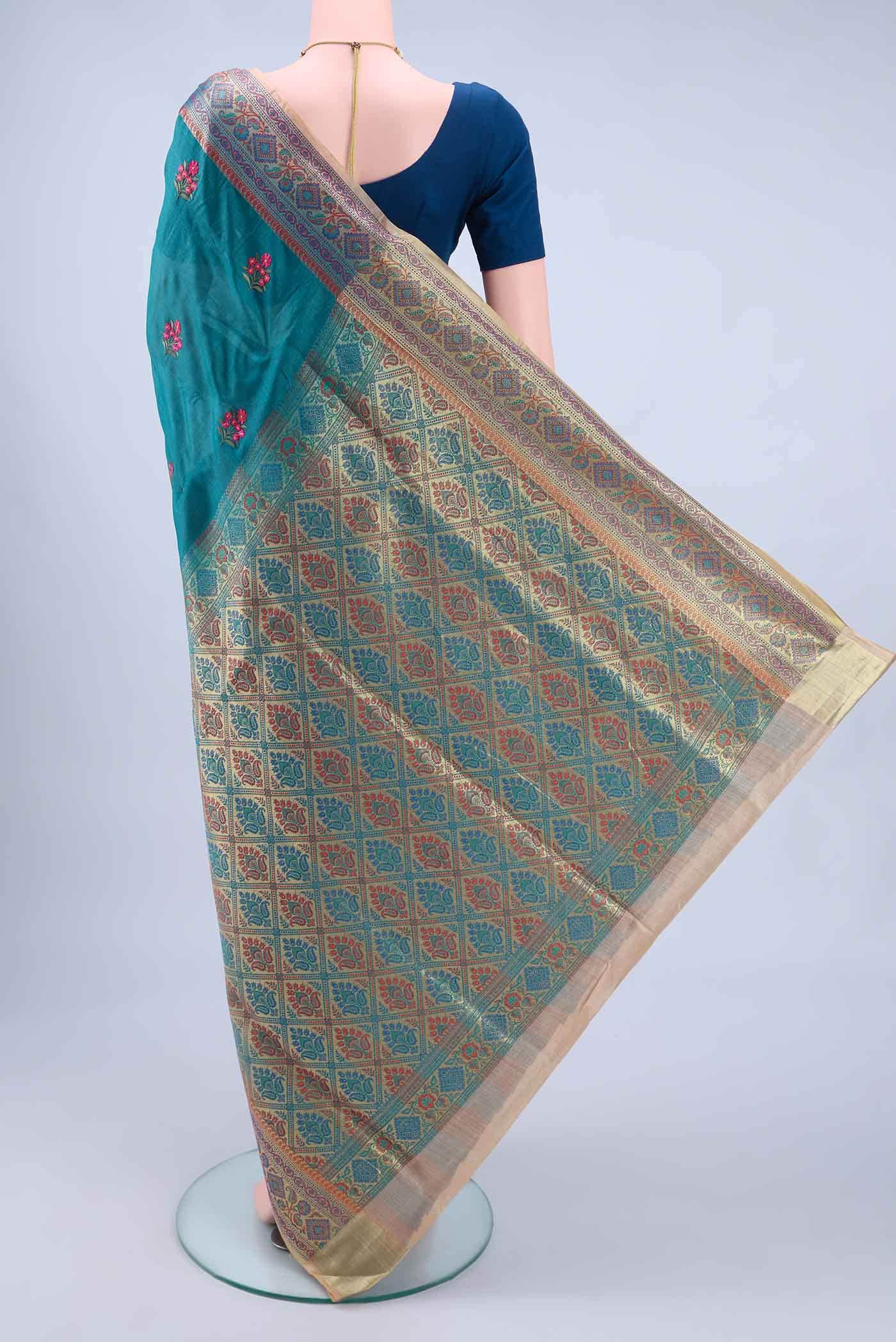 Dark Blue Banarasi Silk Saree - Image 2