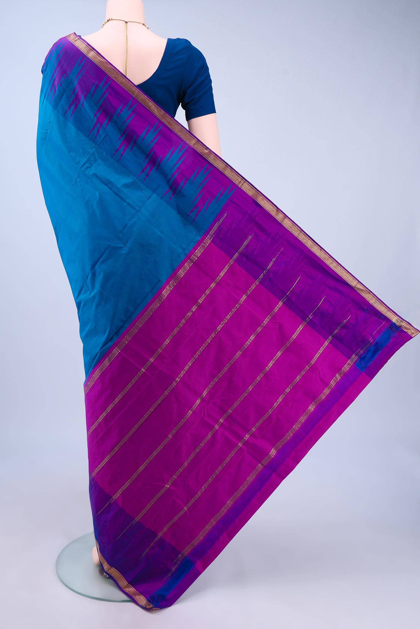 Dark Blue Blended Bangalore Silk - kadyal Saree - Image 2