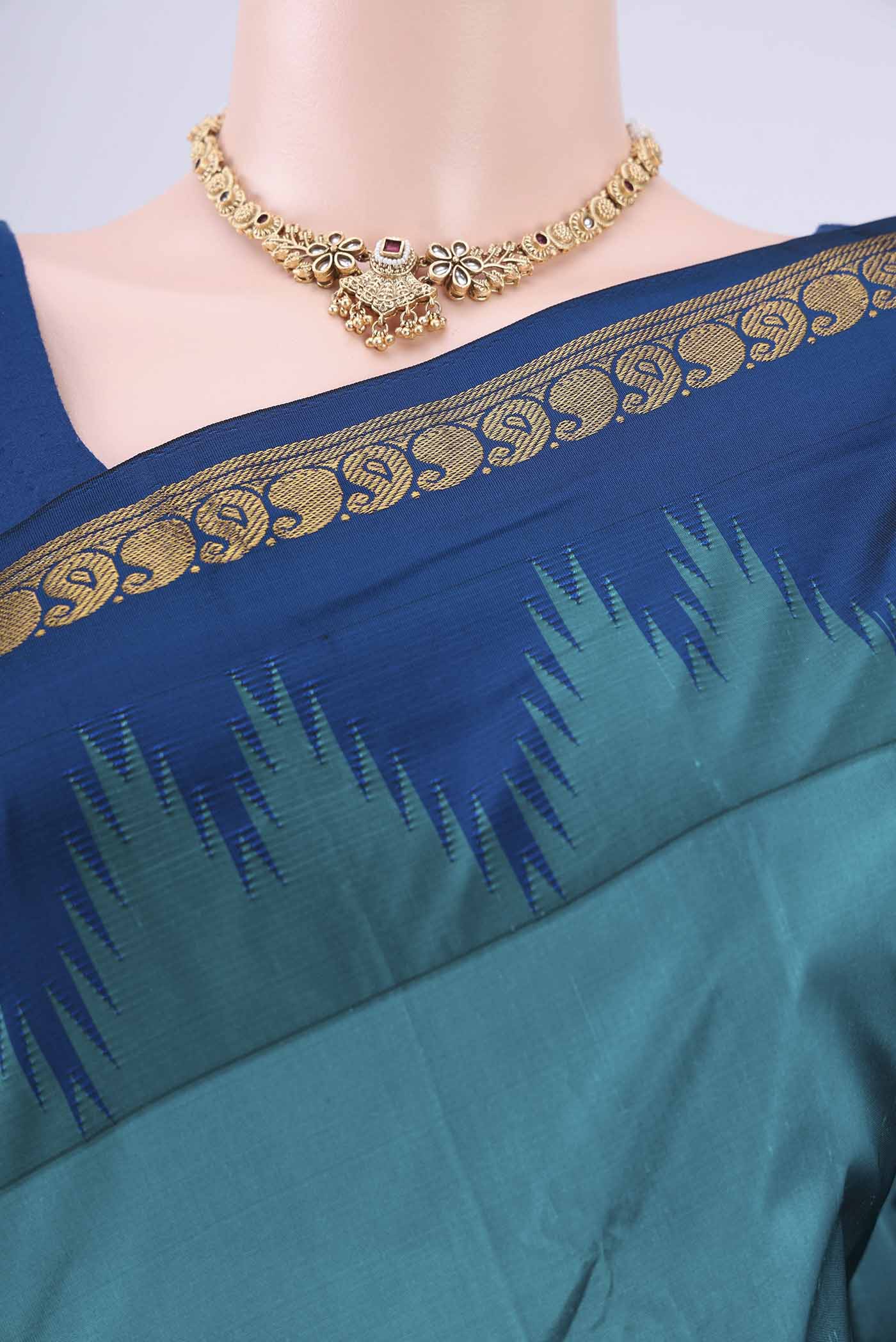 Dark Blue Blended Bangalore Silk Saree - Image 2