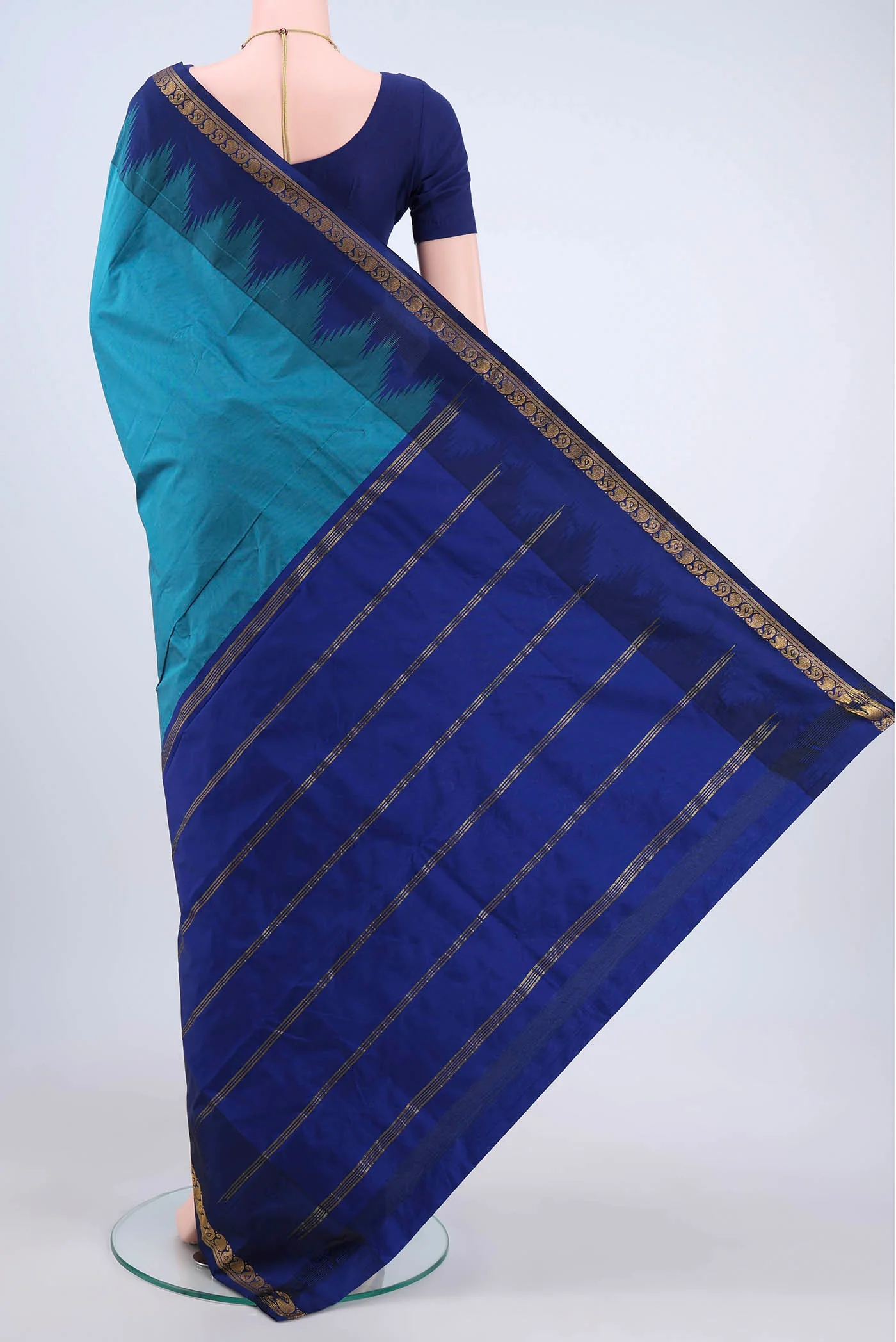 Dark Blue Blended Bangalore Silk Saree - Image 3