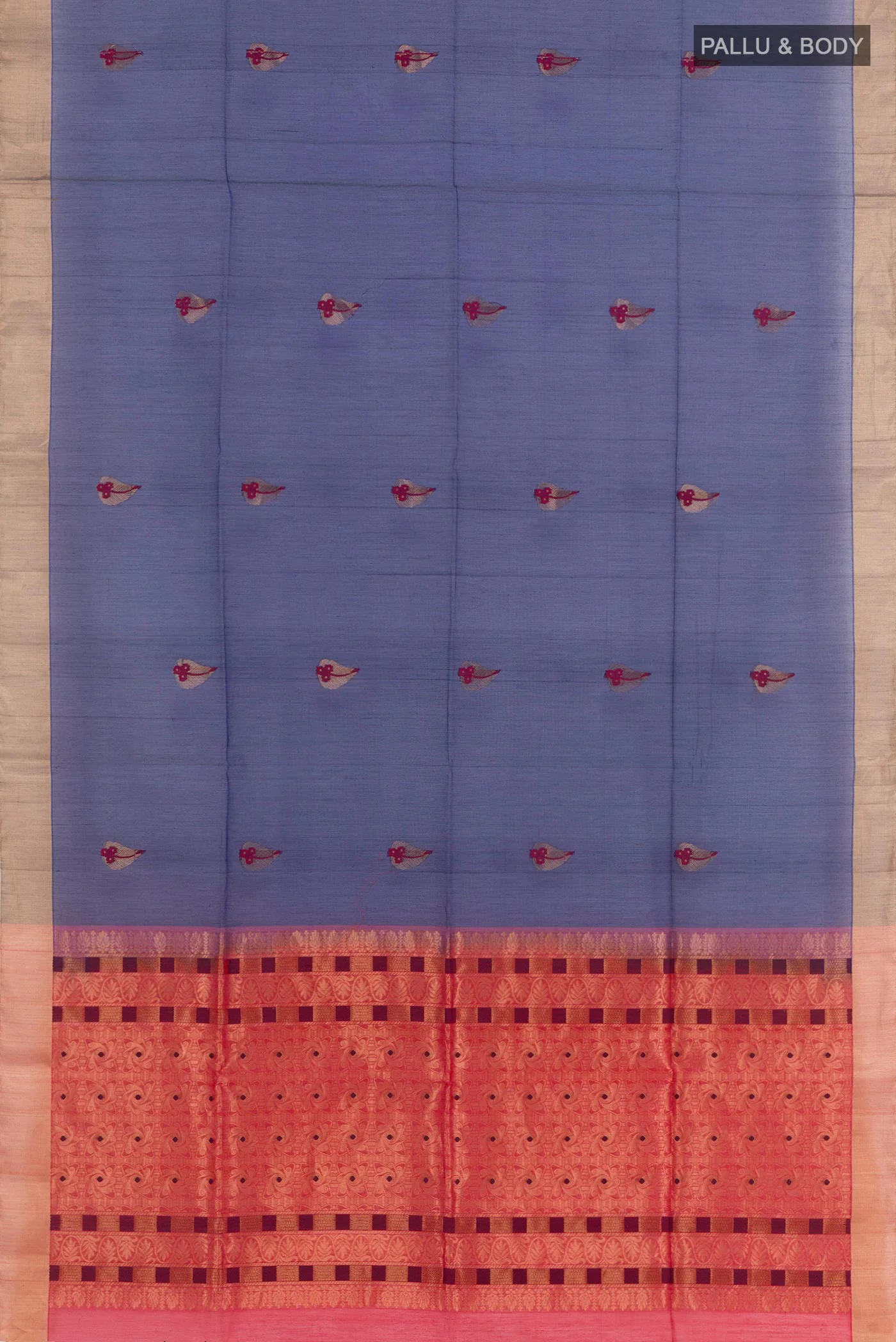 Dark Blue Silk Cotton Saree - Image 3