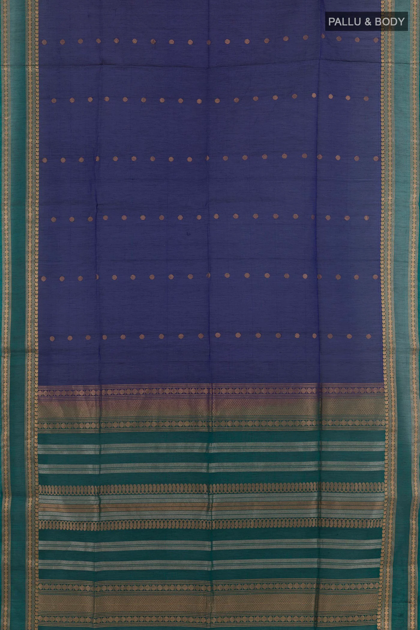Navy Blue Silk Cotton Saree - Image 3