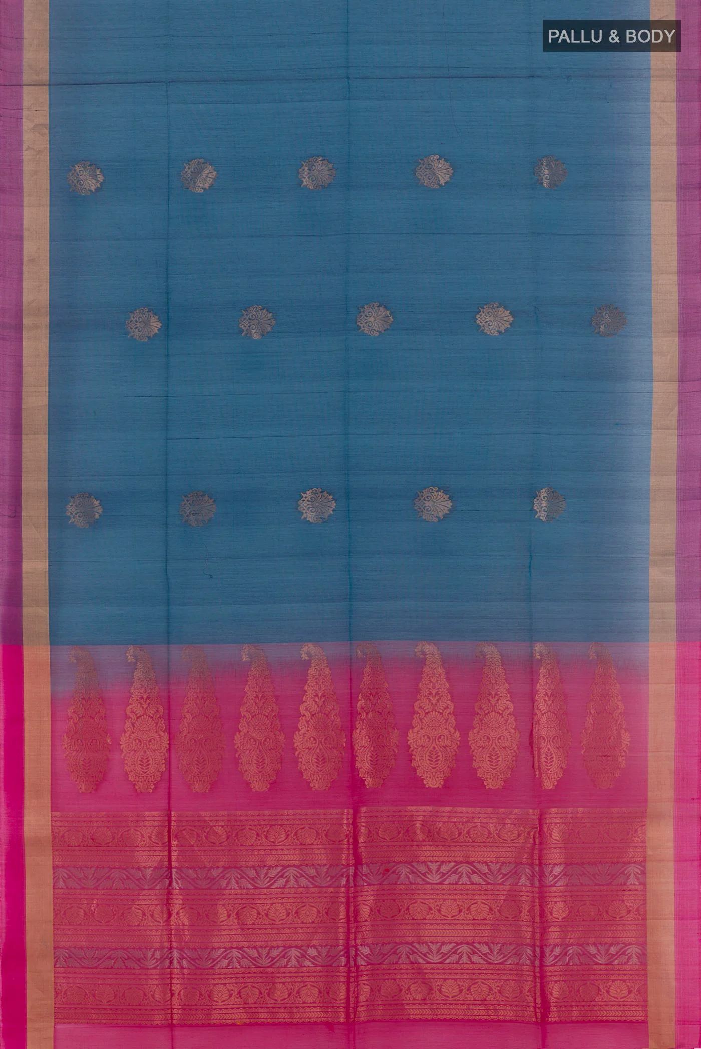 Blue Silk Cotton Saree - Image 3