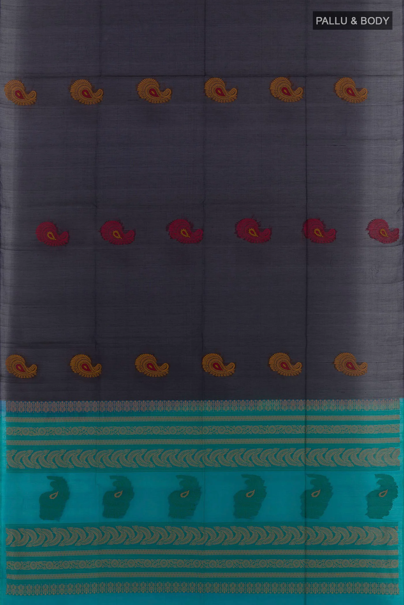 Navy Blue Silk Cotton Saree - Image 3