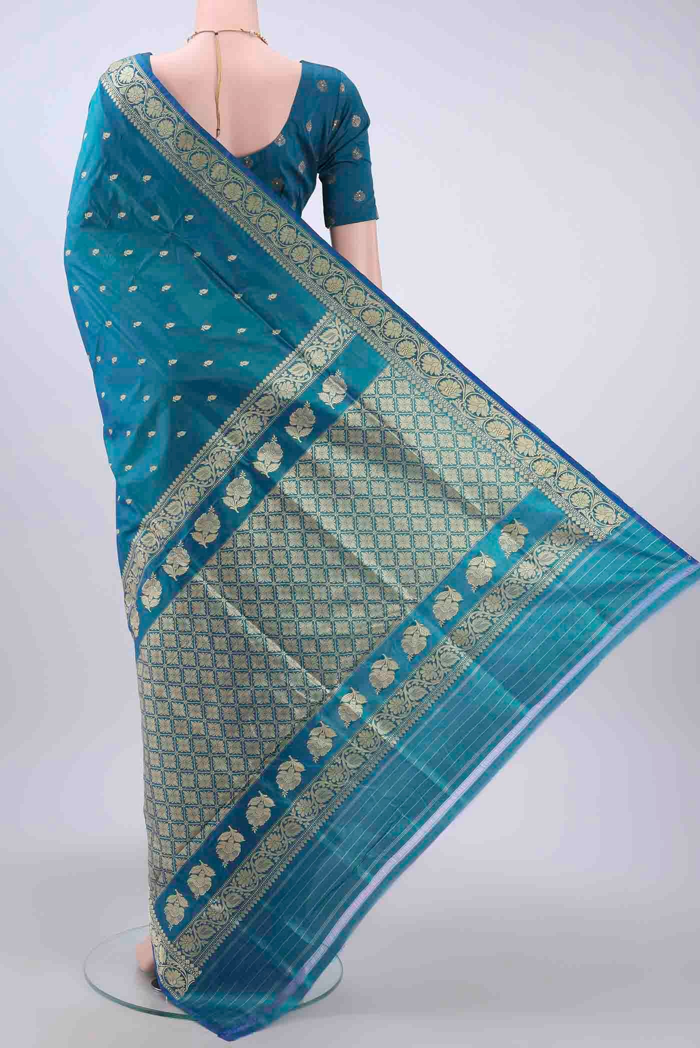 Dark Blue Dual Tone Banarasi Katan Silk Saree - Image 3