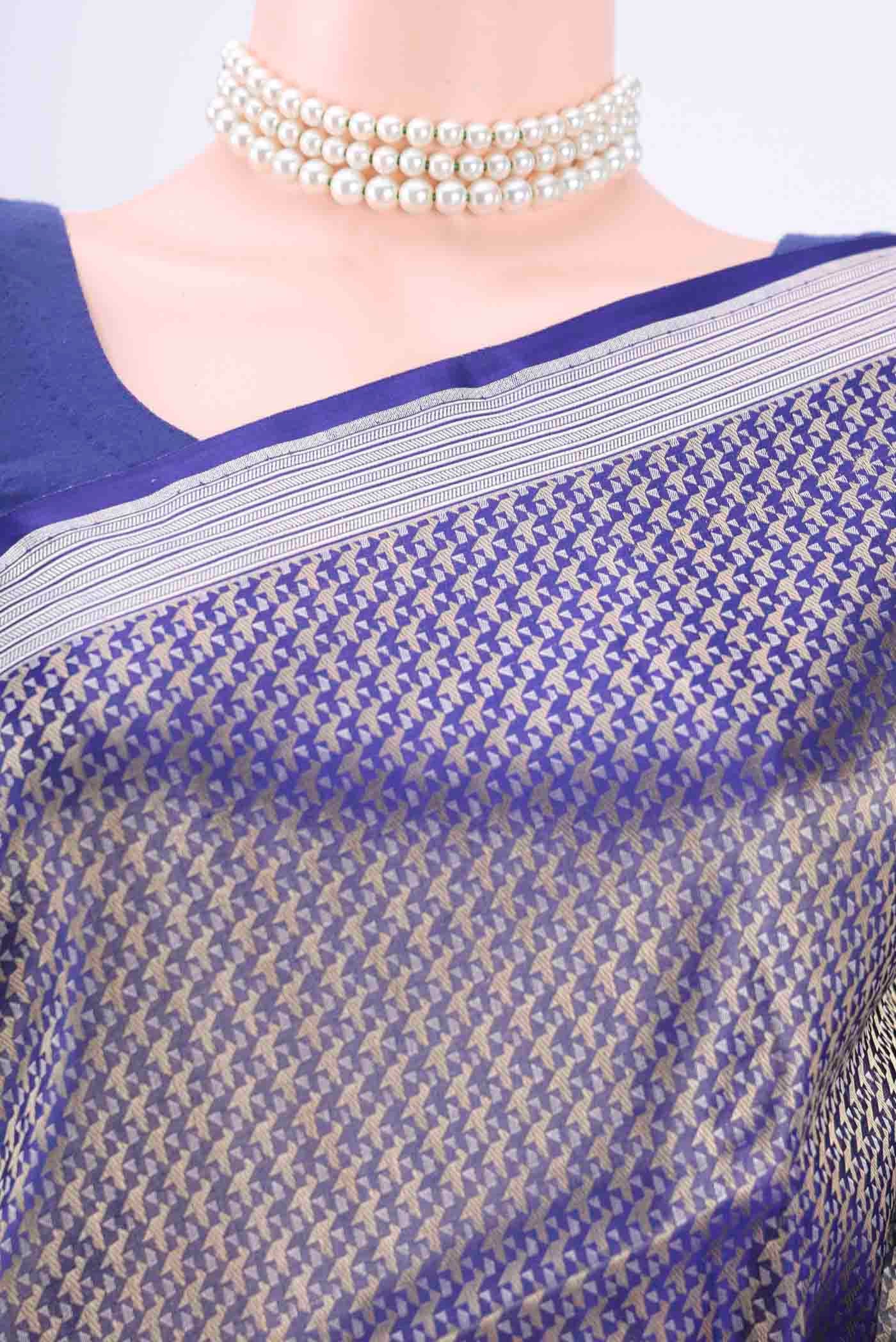 Dark Blue Dual Tone Banarasi Silk Saree - Image 2