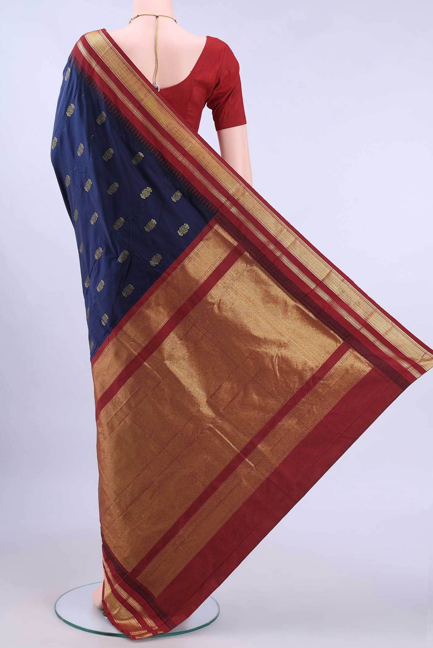 Dark Blue Dual Tone Blended Bangalore Silk Saree - Image 2