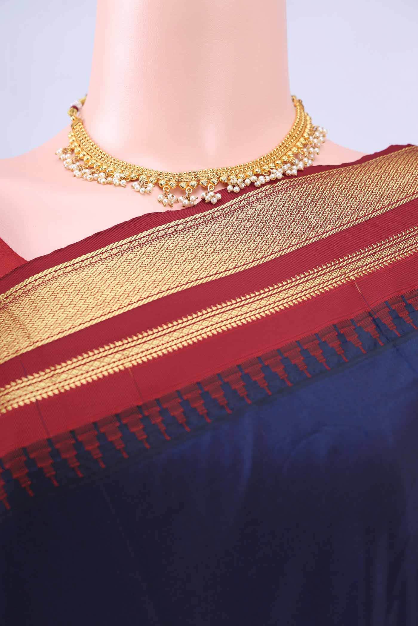 Dark Blue Dual Tone Blended Bangalore Silk Saree - Image 3