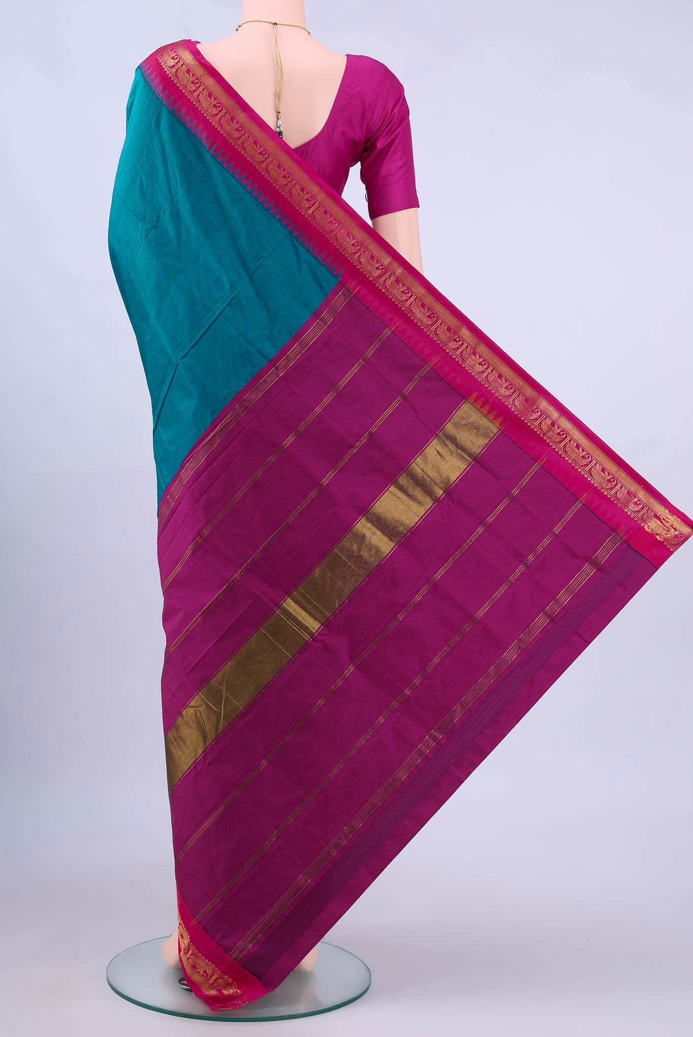 Dark Blue Dual Tone Blended Bangalore Silk Saree - Image 2