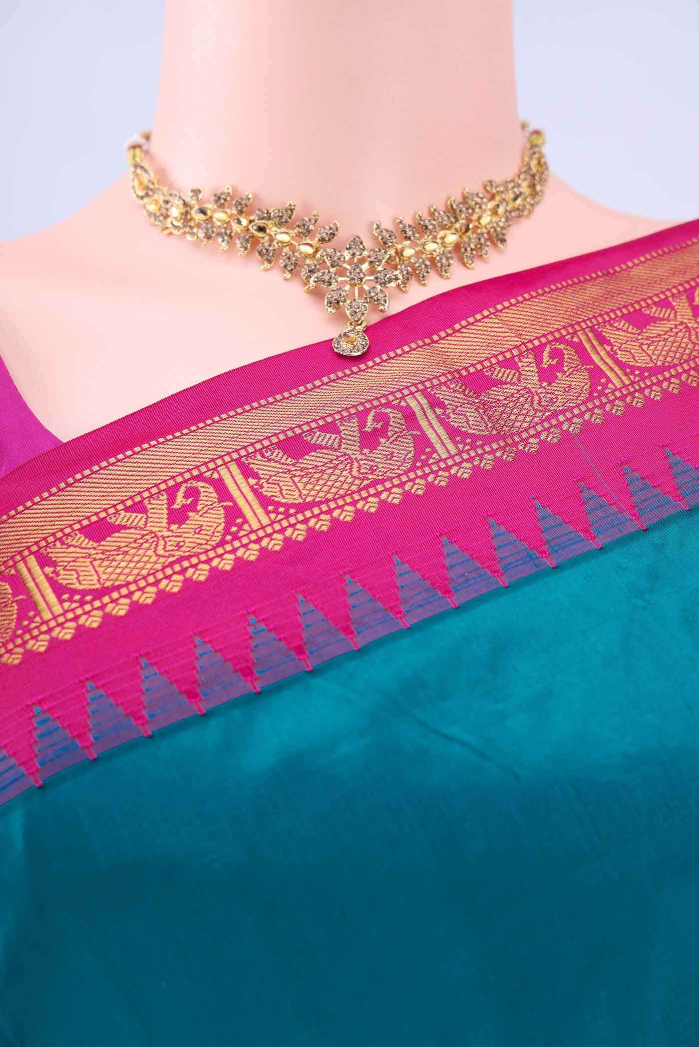 Dark Blue Dual Tone Blended Bangalore Silk Saree - Image 3