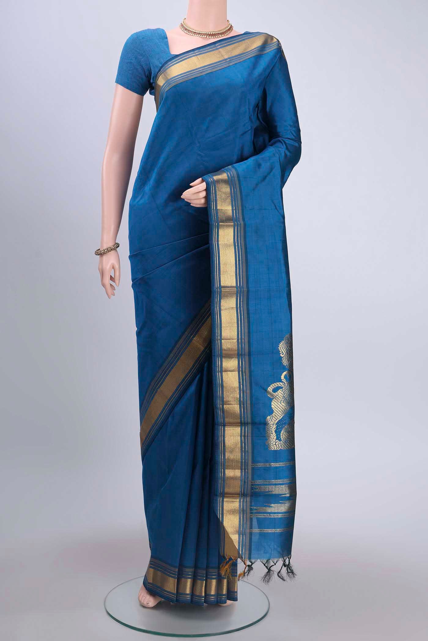 Dark Blue Dual Tone Kanchipuram Silk Saree