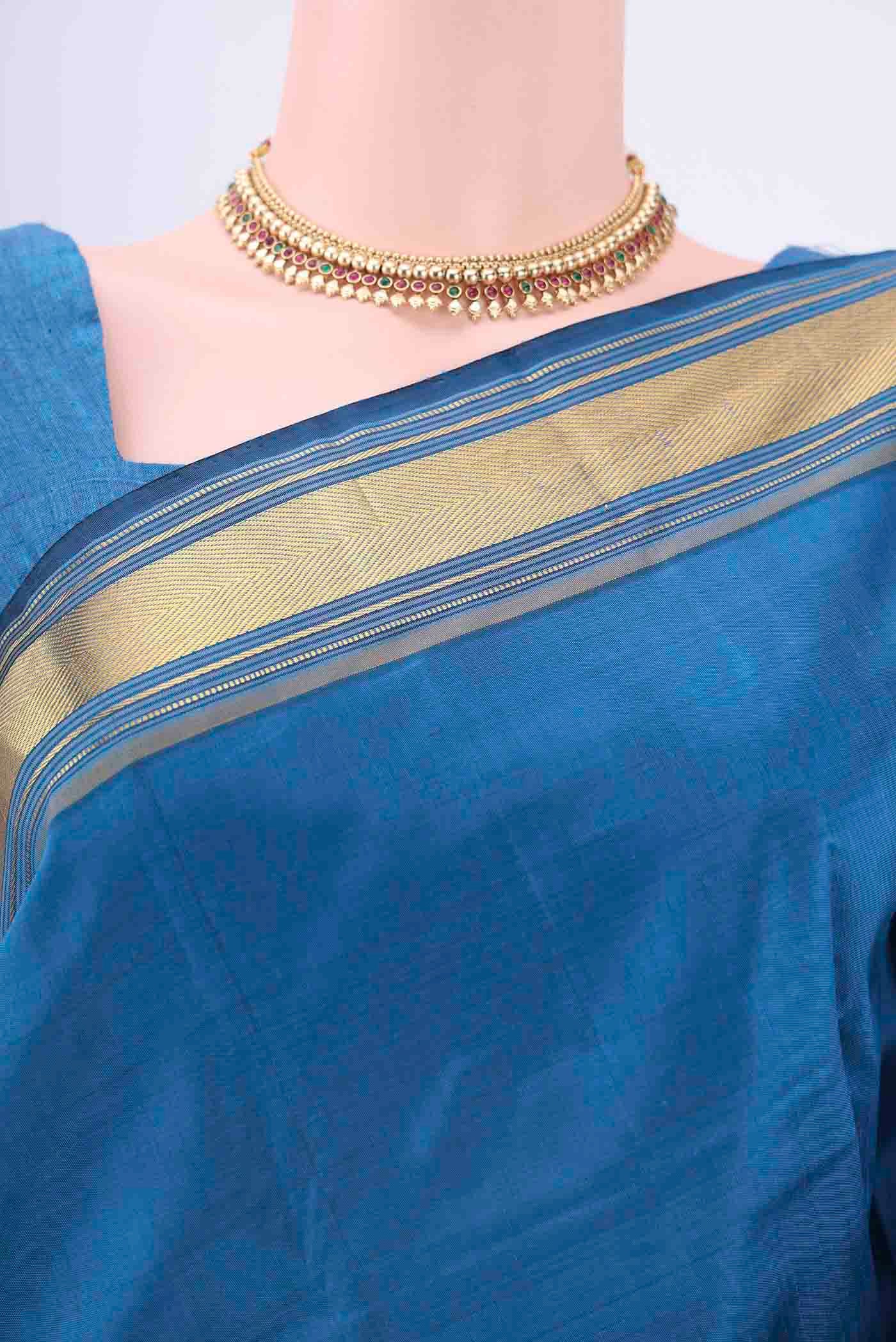 Dark Blue Dual Tone Kanchipuram Silk Saree - Image 2