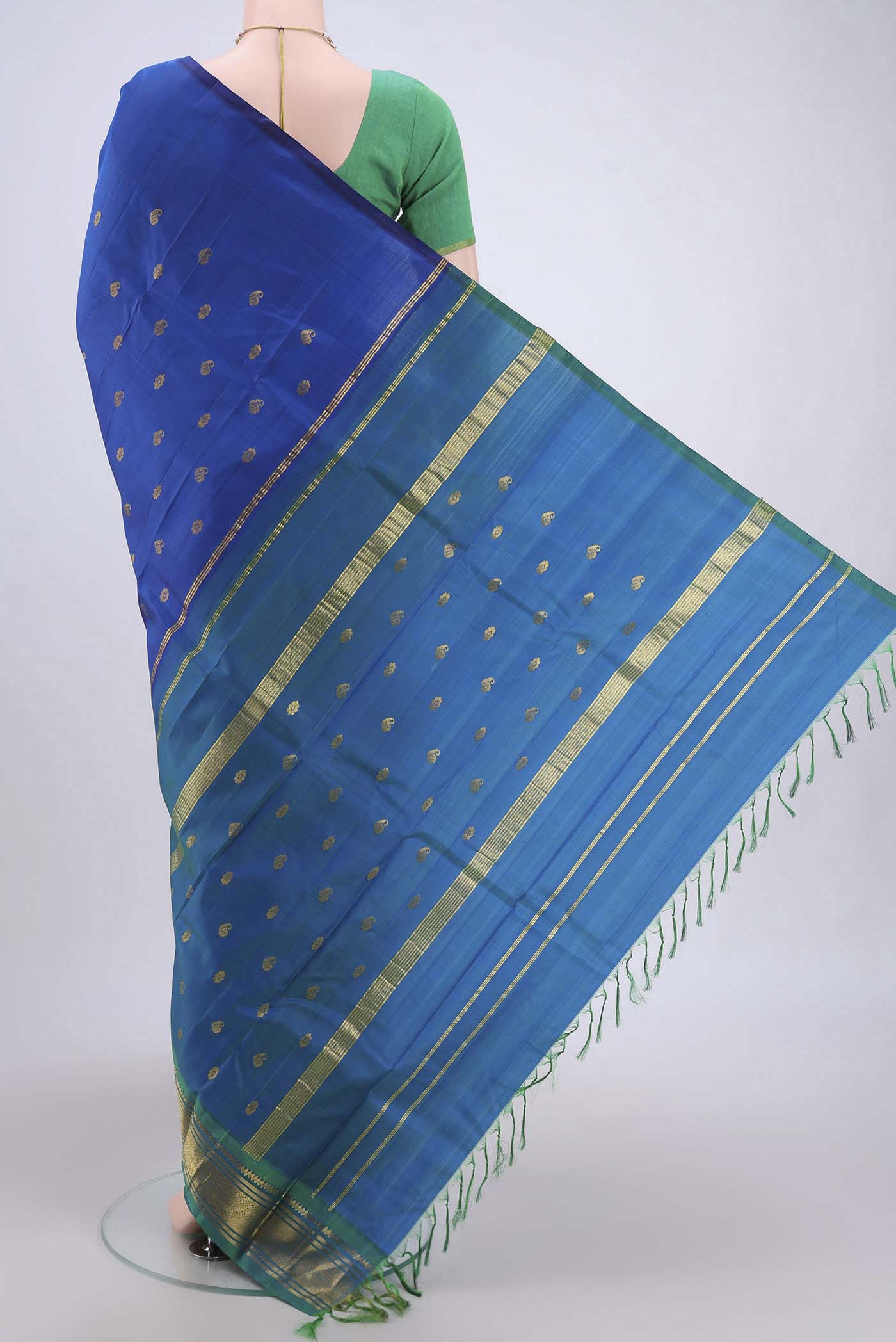 Dark Blue Kanjivaram Silk Saree - Image 3