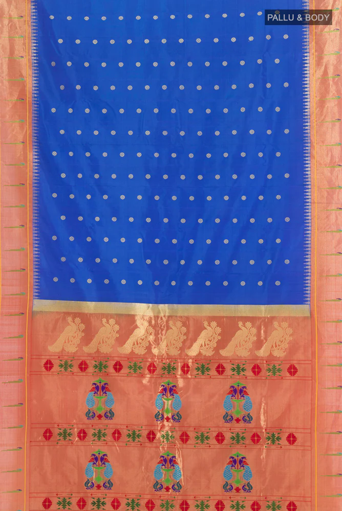 Royal Blue Gadwal Silk Saree - Image 5