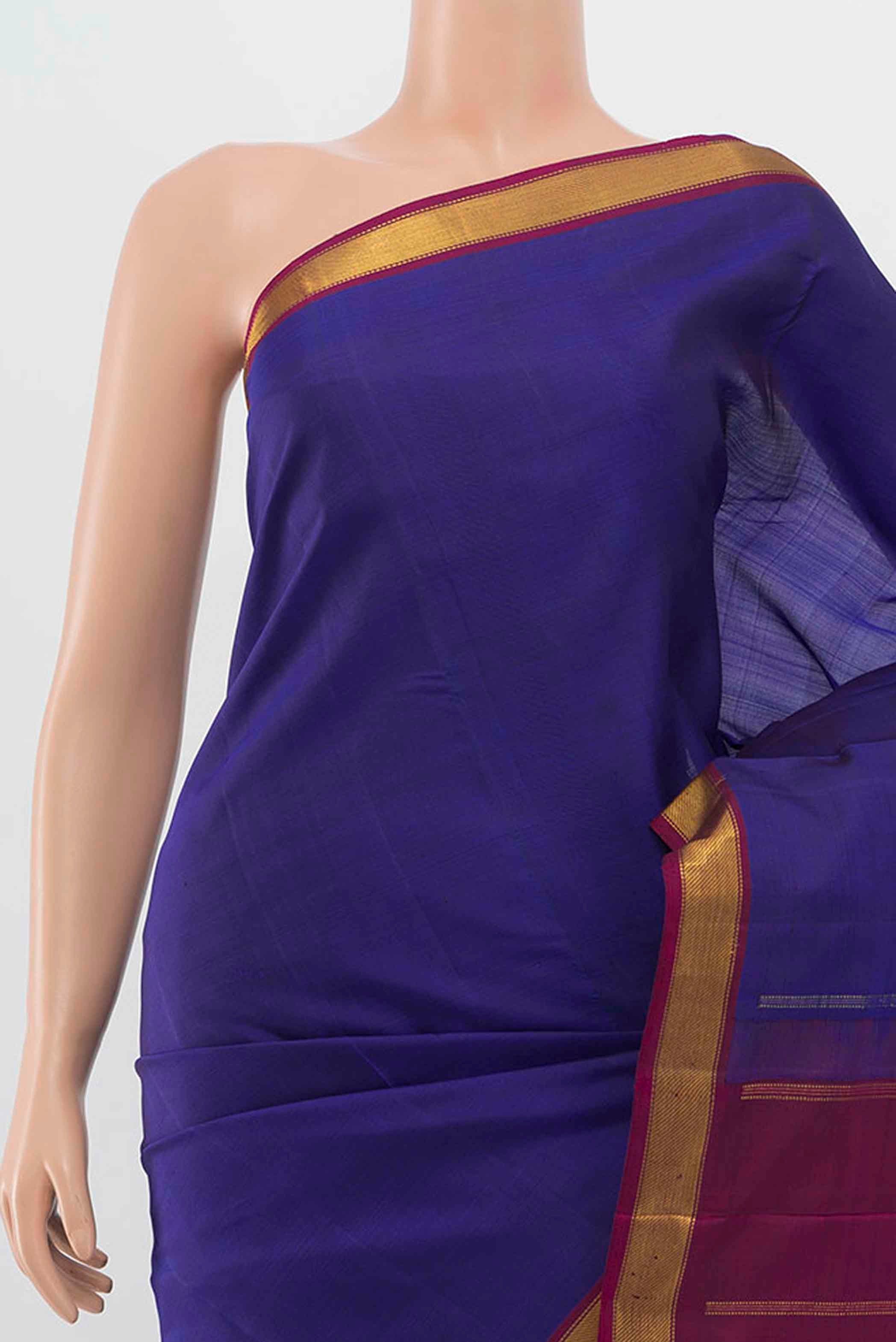 Dark Blue Kanchipuram Silk Nine Yards Saree - Image 2