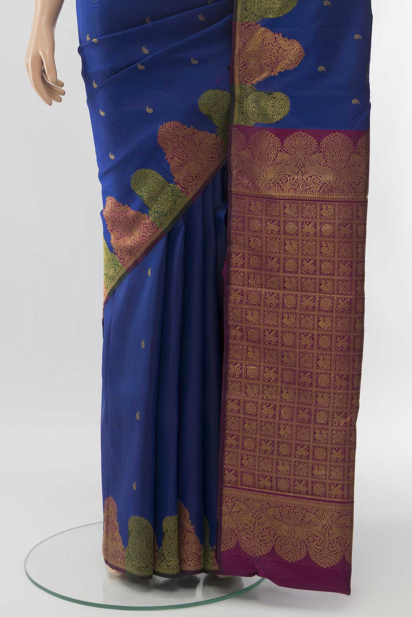 Dark Blue Kanchipuram Silk Saree - Image 3