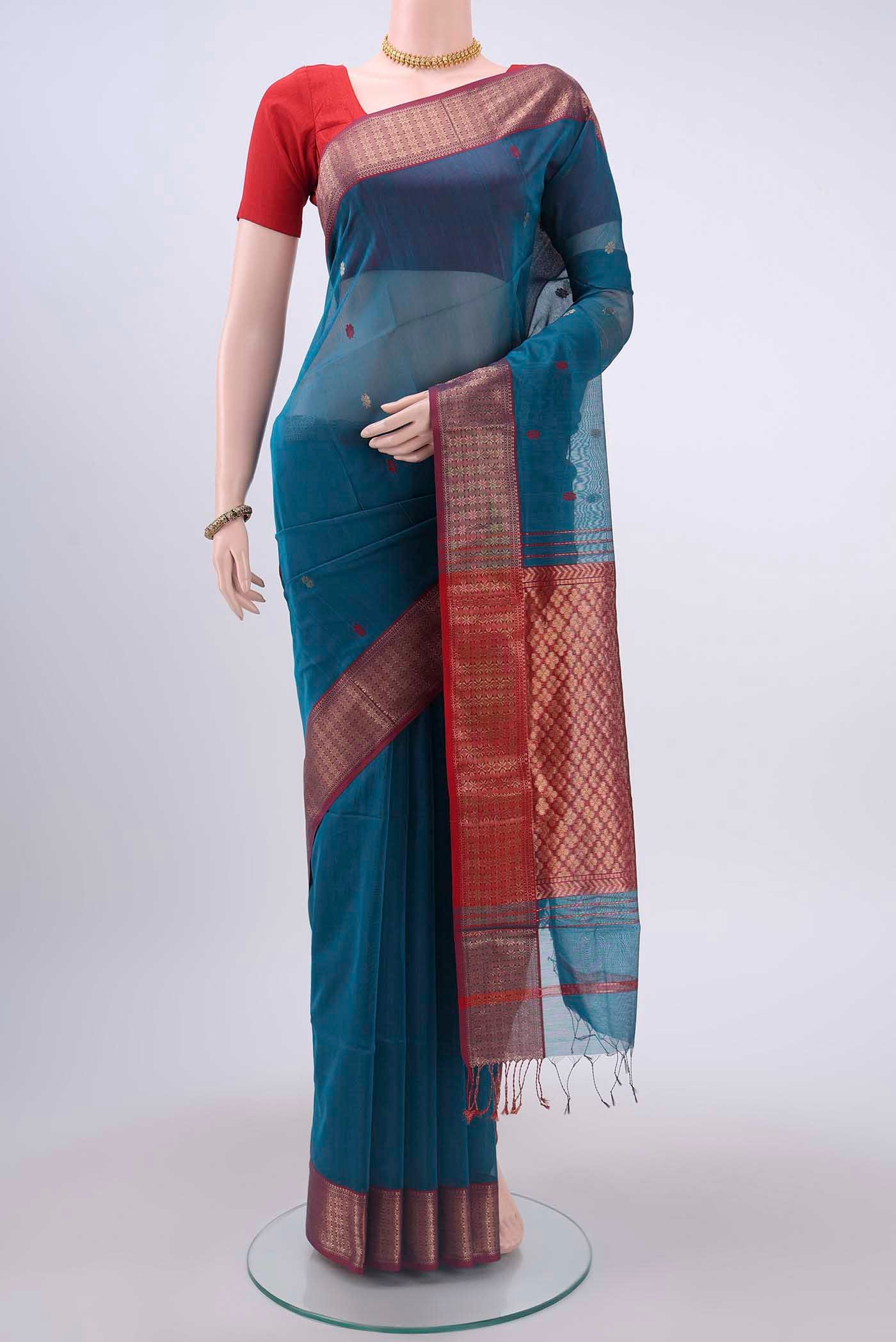 Dark Blue Maheshwari Silk Cotton Saree