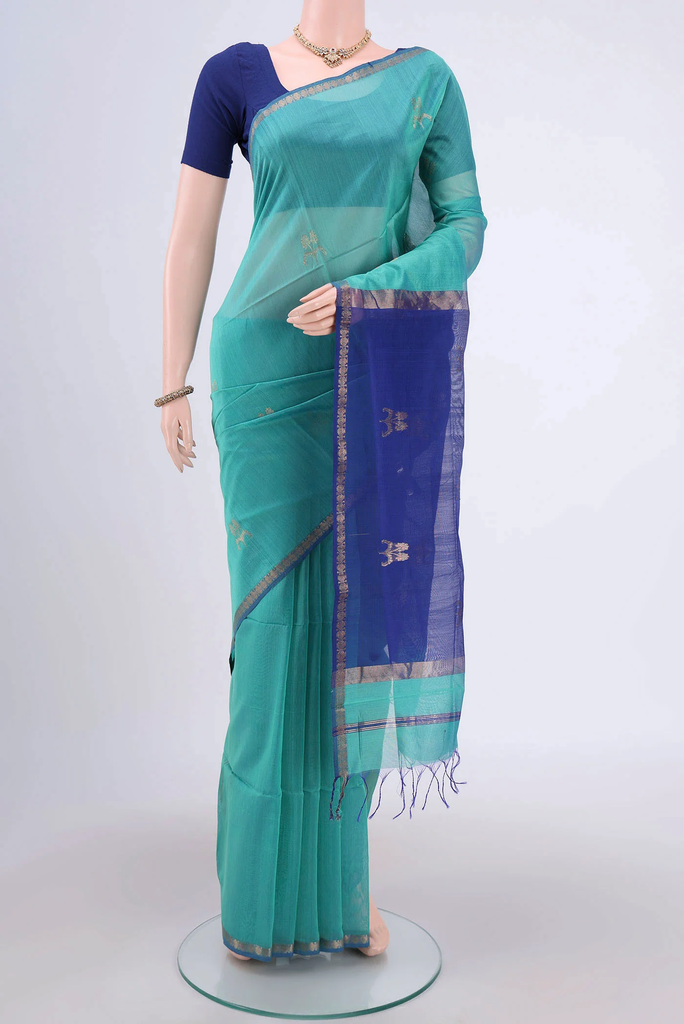 Light Blue Maheshwari Silk Cotton Saree