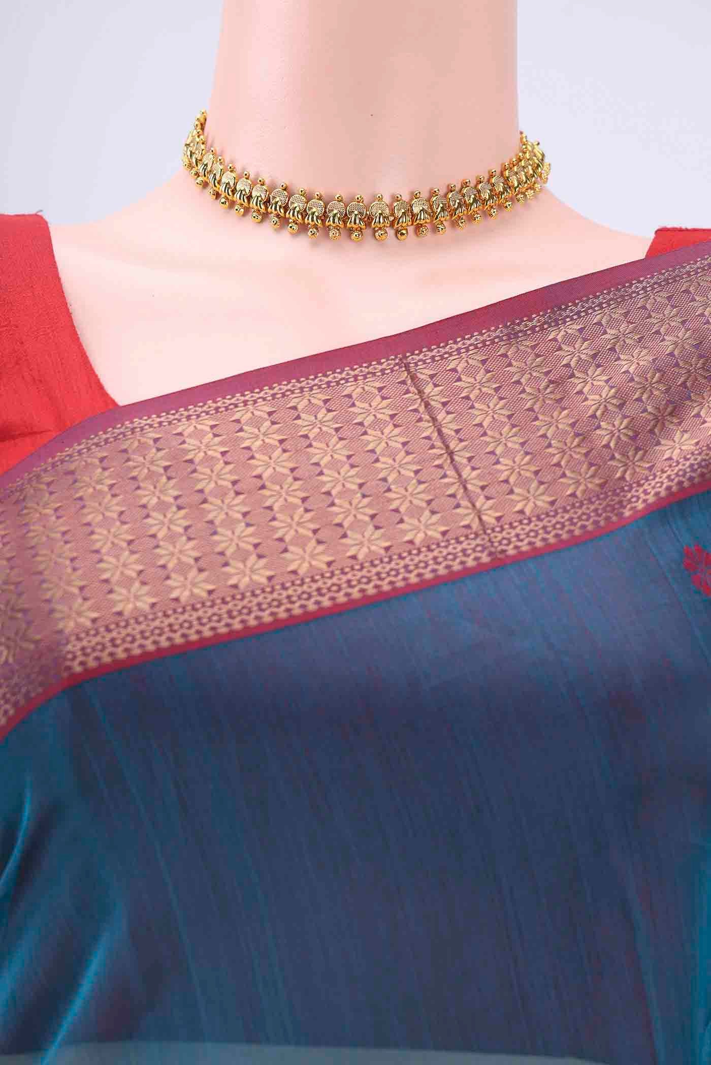 Dark Blue Maheshwari Silk Cotton Saree - Image 2