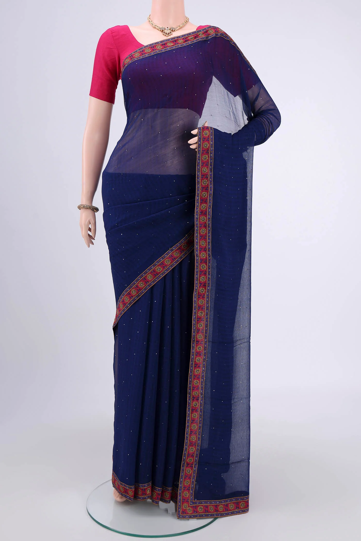 Dark Blue Mysore Chiffon Saree