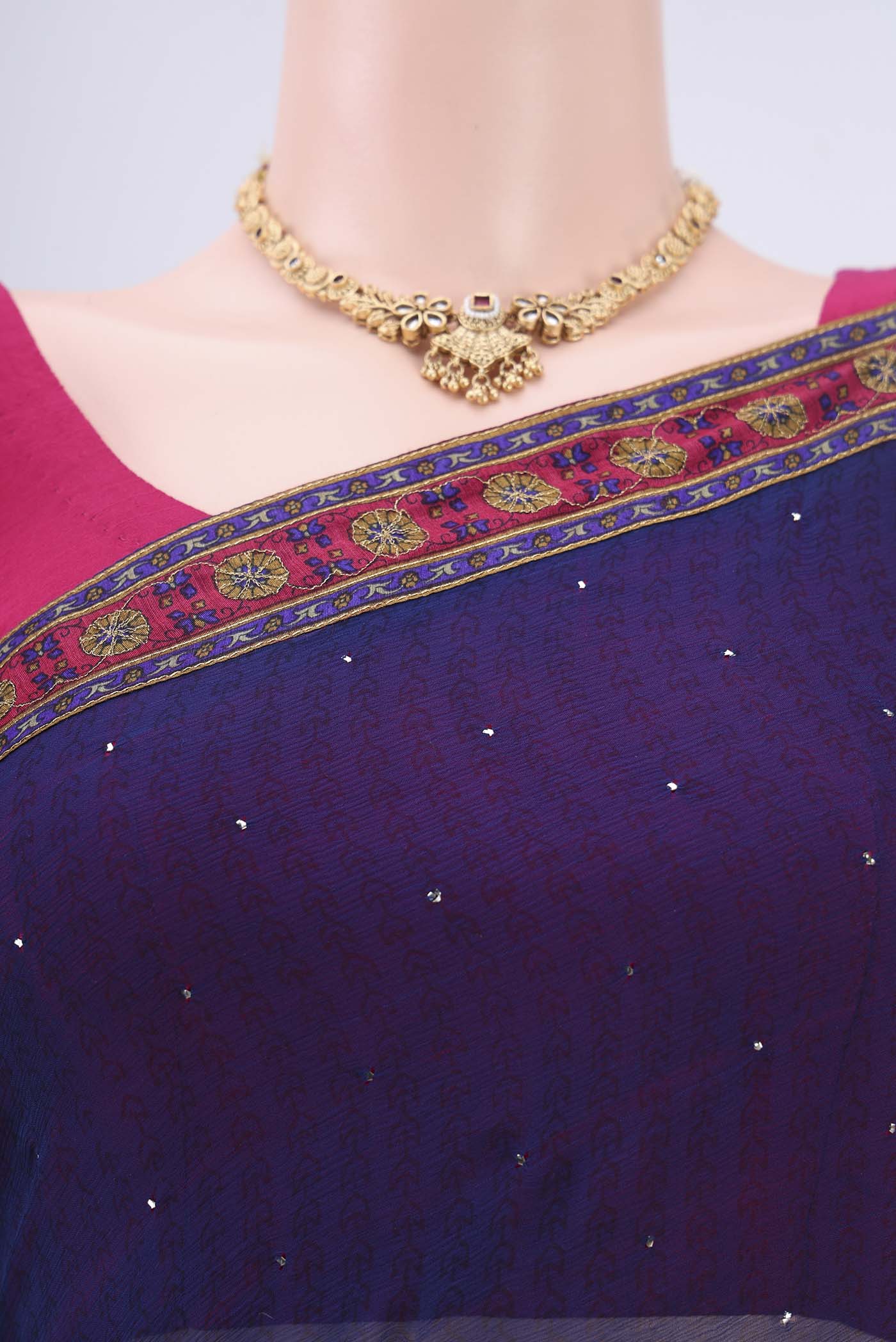 Dark Blue Mysore Chiffon Saree - Image 2