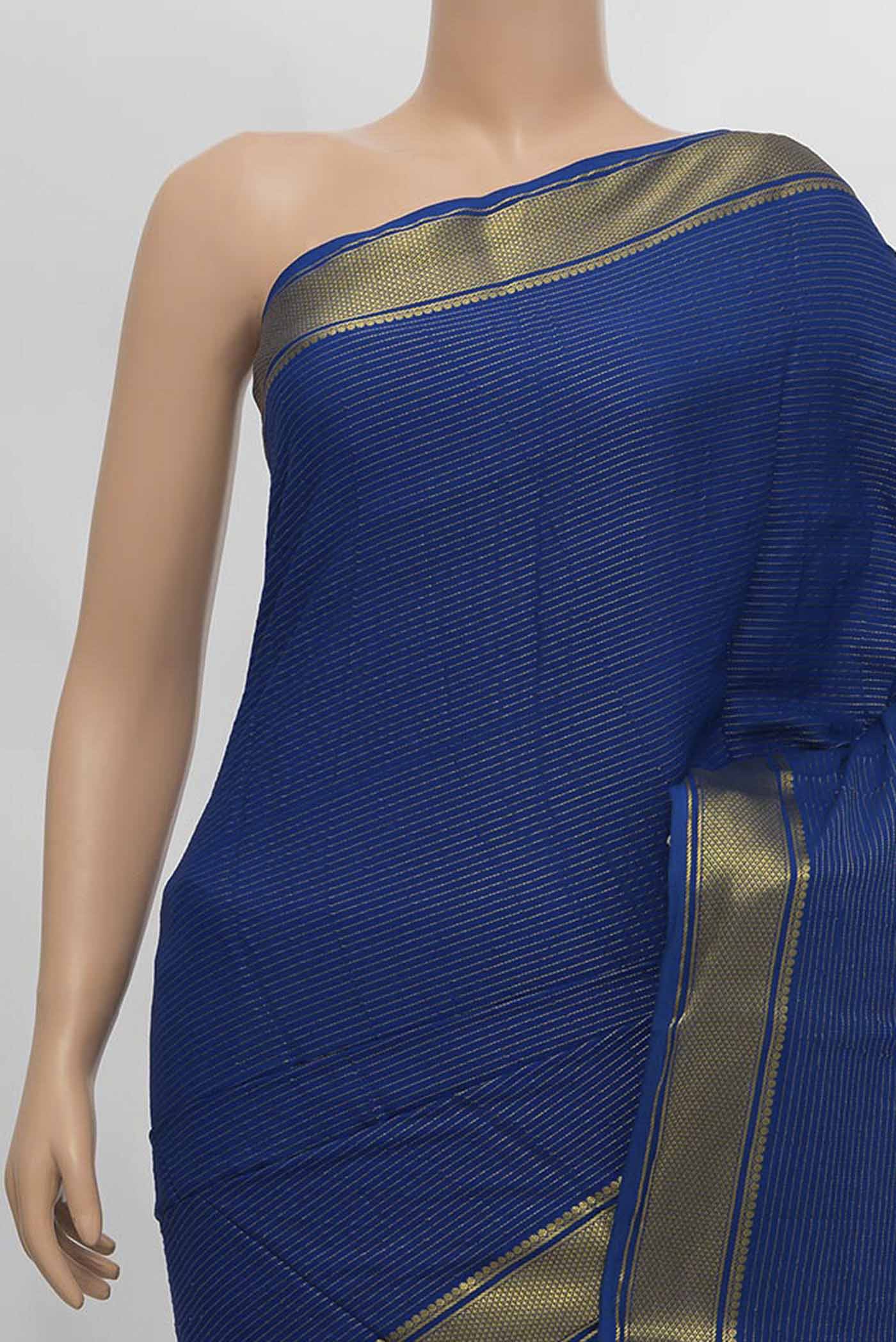 Dark Blue Mysore Crepe Saree - Image 2