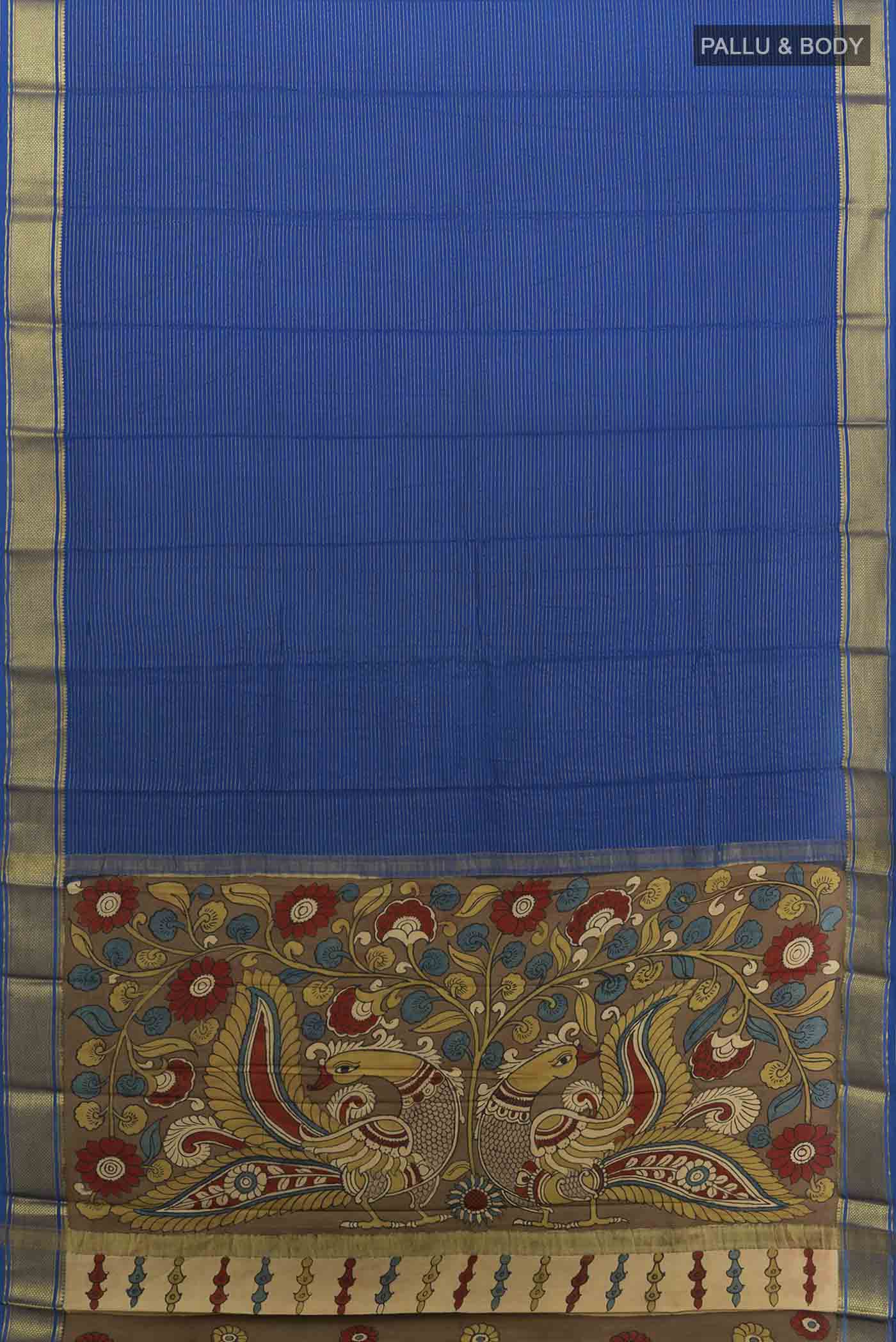 Dark Blue Mysore Crepe Saree - Image 5