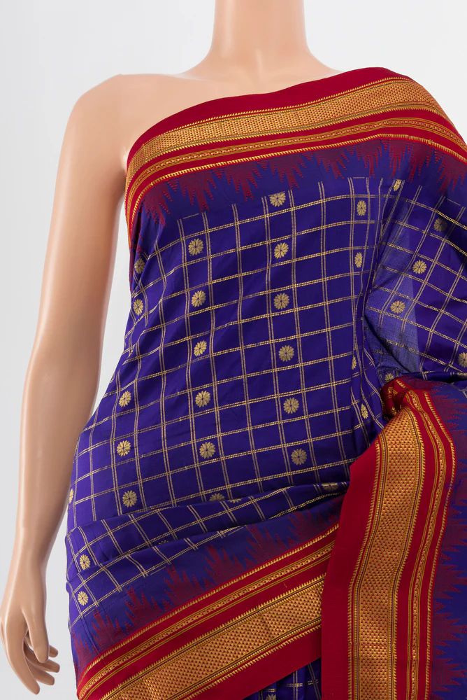 Dark Blue Narayanpet Silk Saree - Image 2